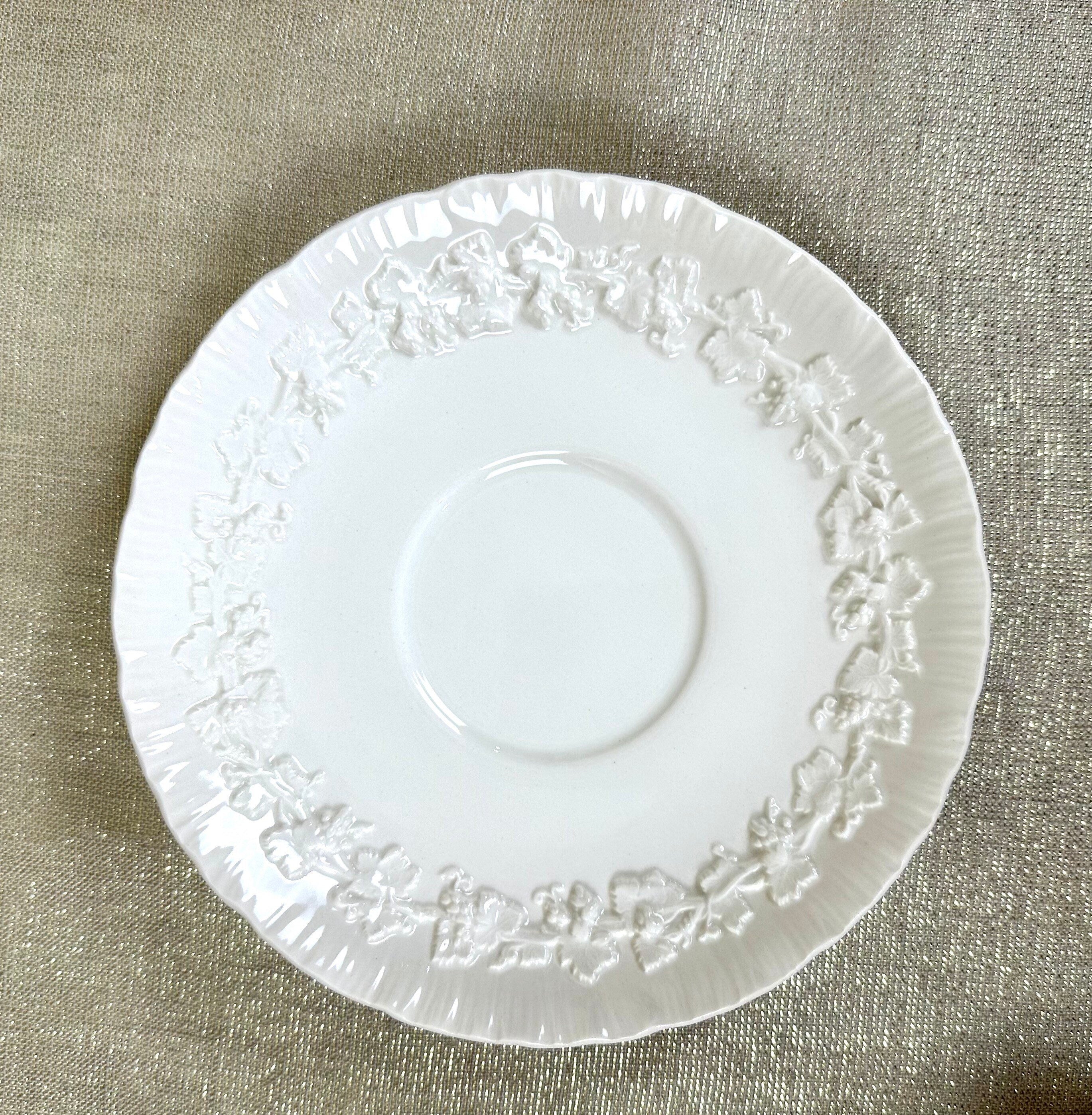 2 Wedgwood Queensware Cream Soup Bowls & Saucers - Grape Pattern