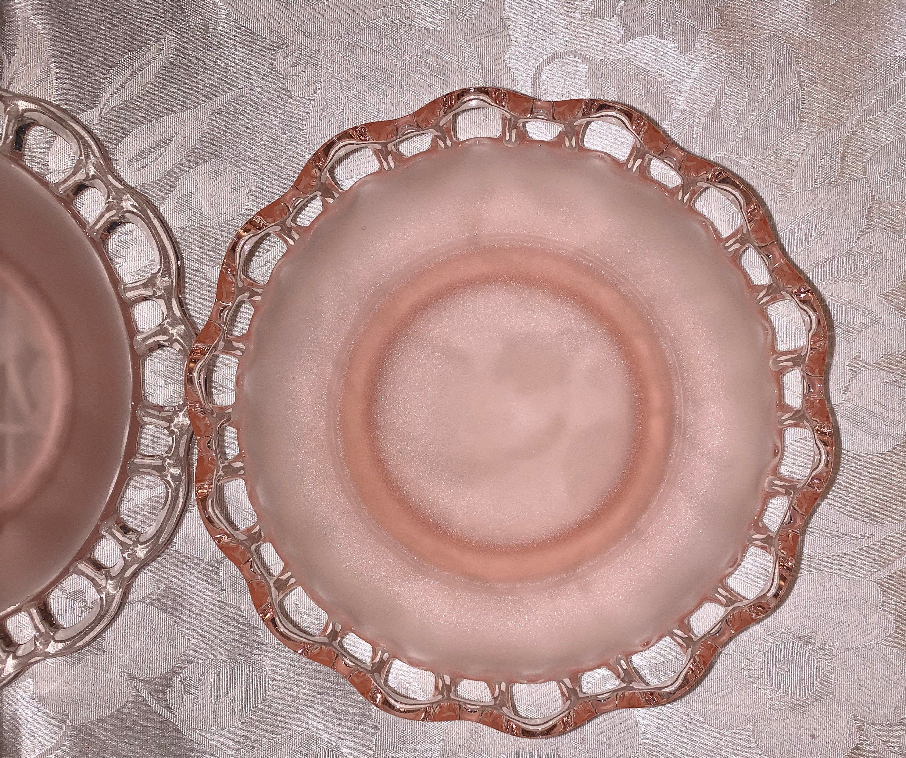 2 Lace Edge Pink Frosted Bowls/ Old Colony Depression Glass Bowls