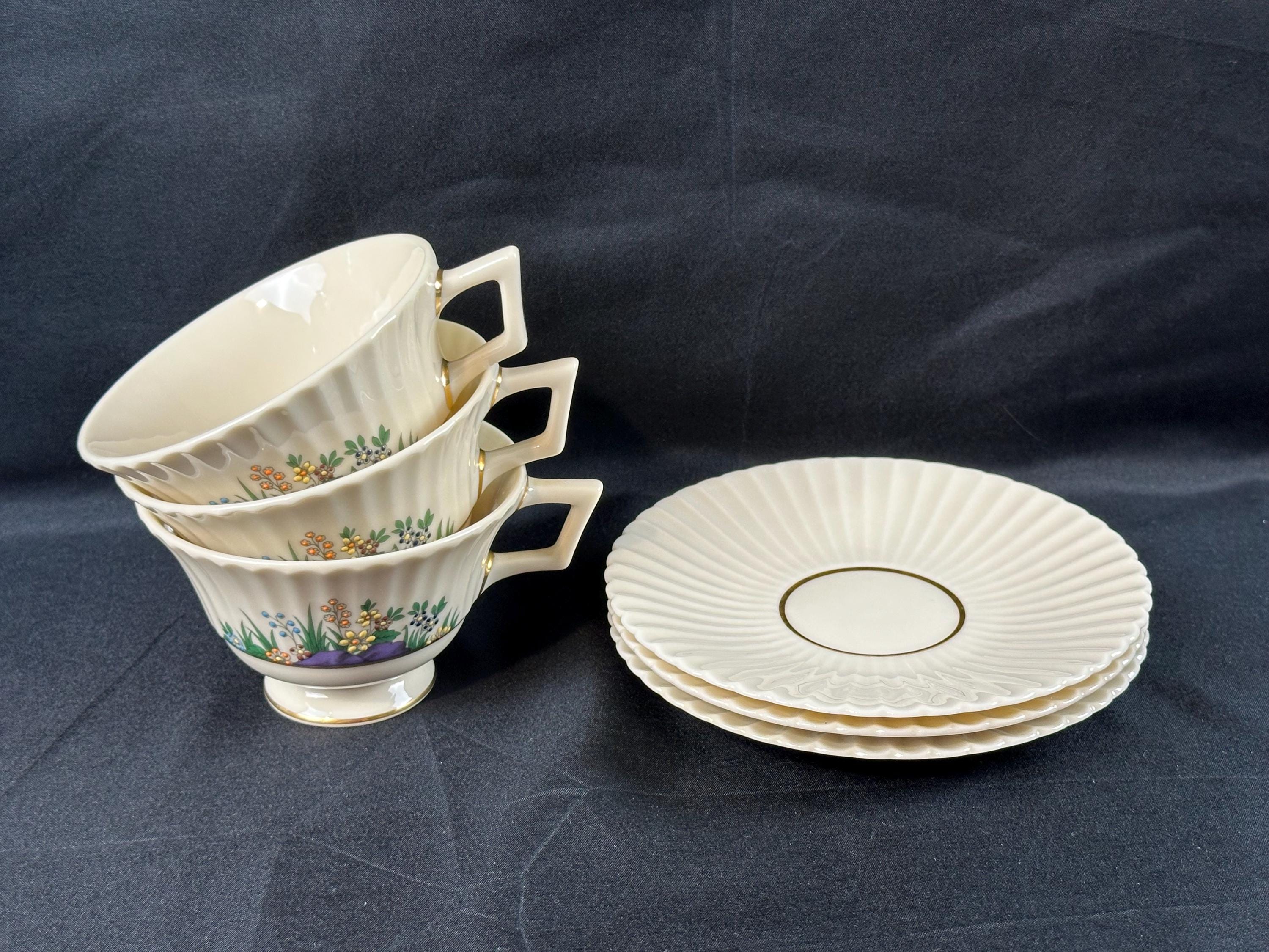 3 Lenox Rutledge Teacups and Saucers
