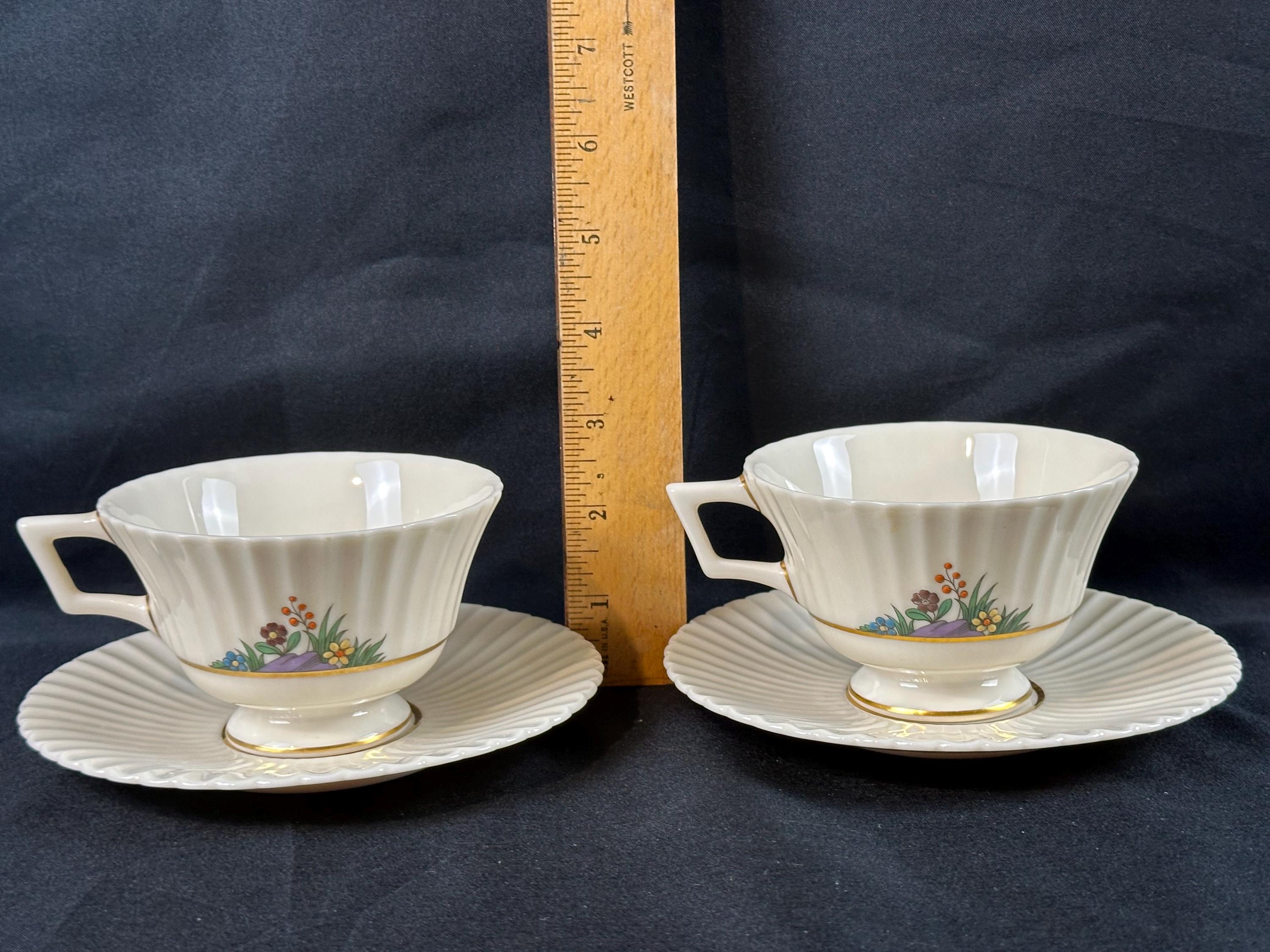 2 Lenox Rutledge Teacups and Saucers