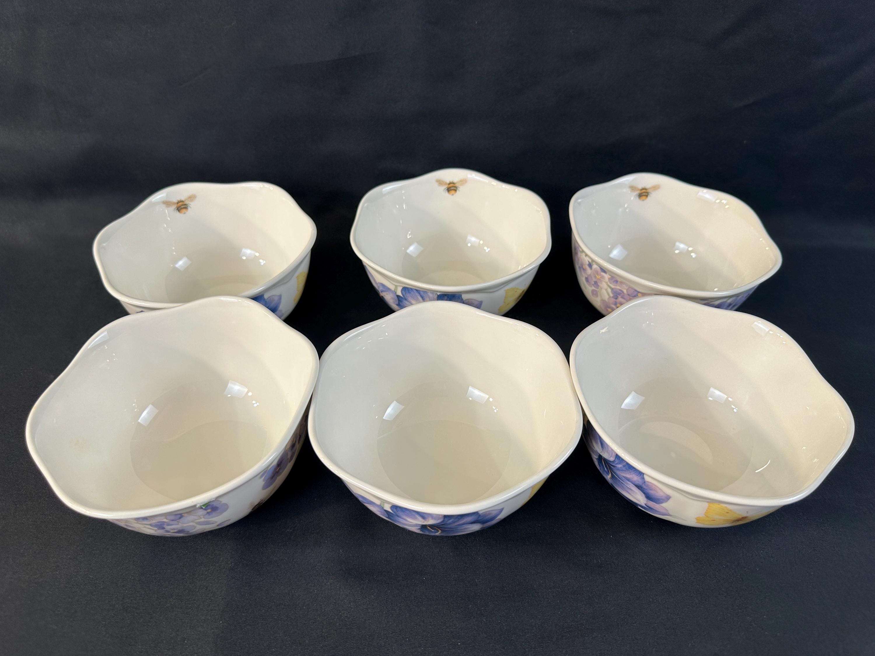6 Butterfly Meadow Lavender Dessert Bowls