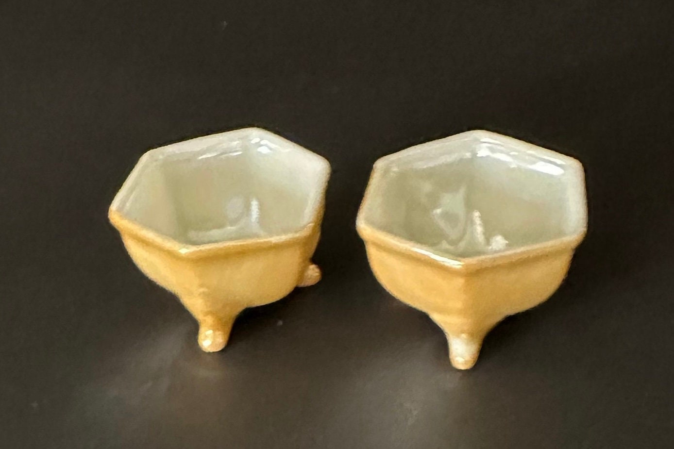 Two Lustreware Orange Toned Salt Cellars