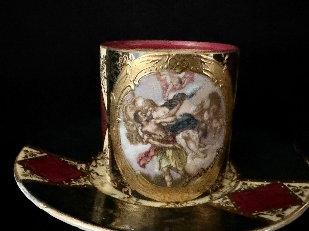 4 Antique Royal Vienna Reproduction Demitasse Cups and Saucers