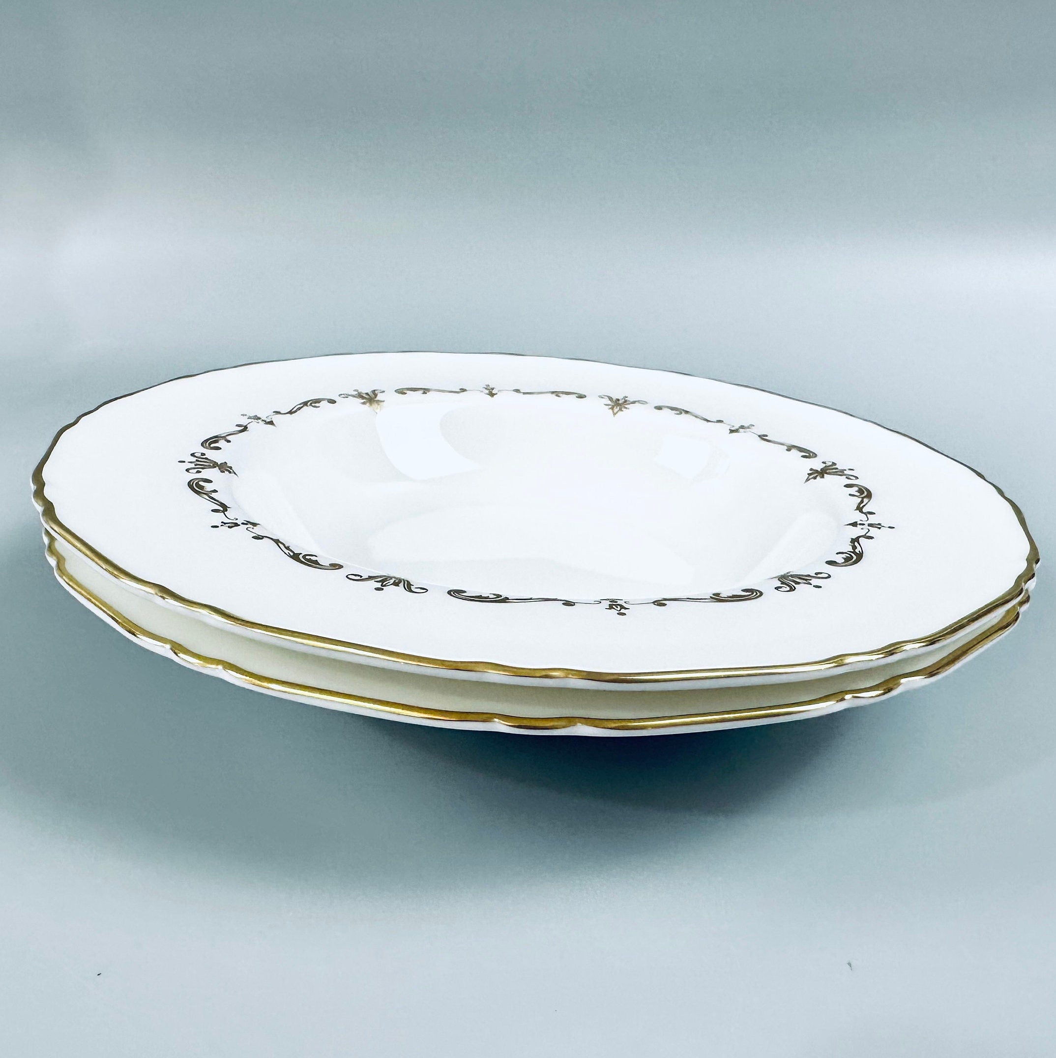 2 Royal Worcester Gold Chantilly Soup Bowls