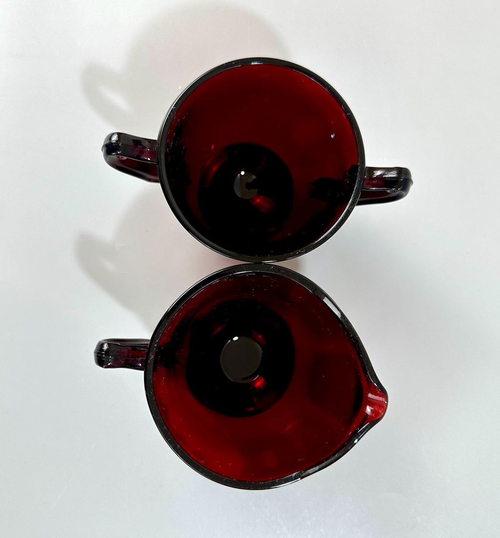 Royal Ruby Glass Creamer and Sugar Bowl by Anchor Hocking