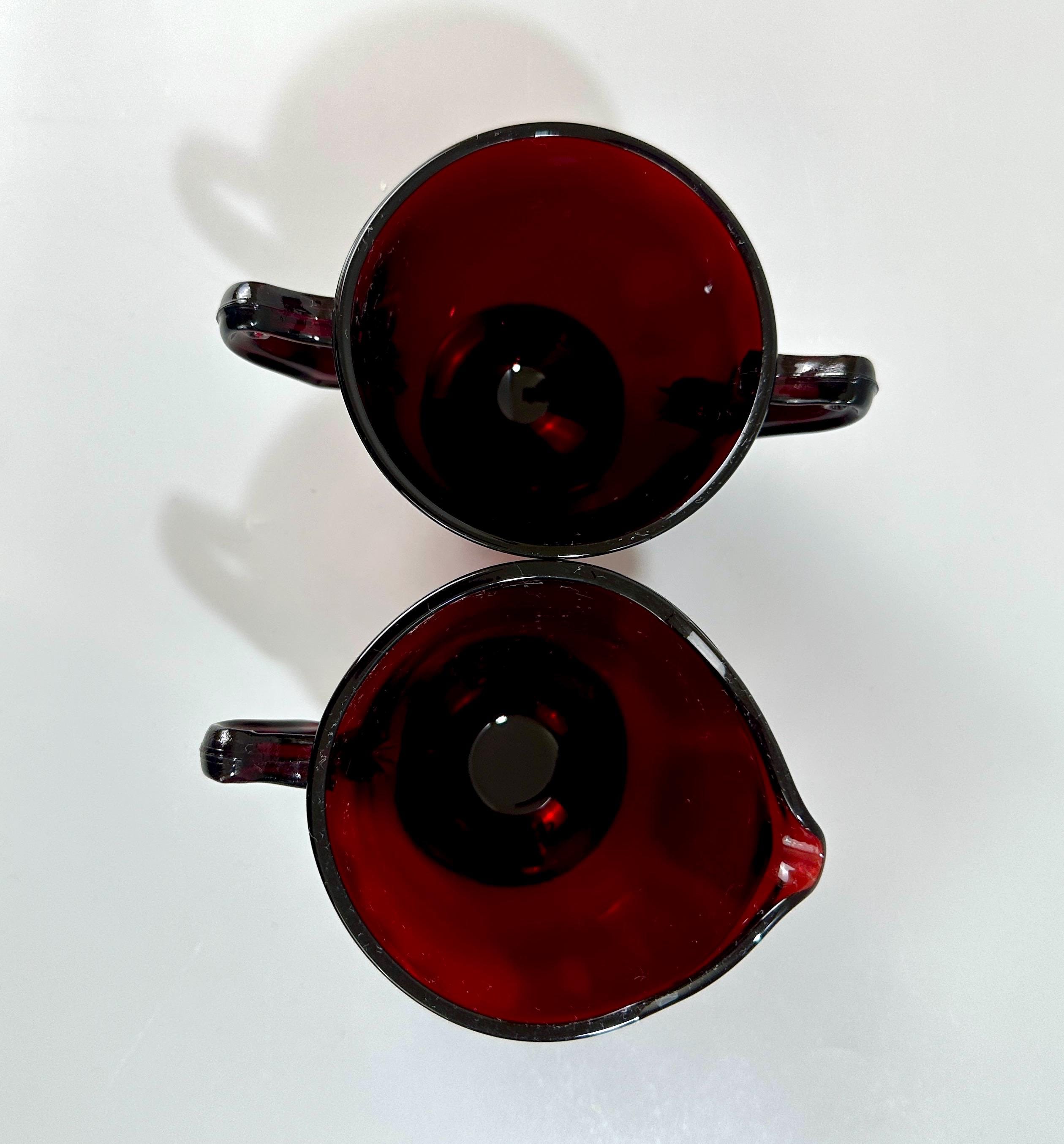 Royal Ruby Glass Creamer and Sugar Bowl by Anchor Hocking