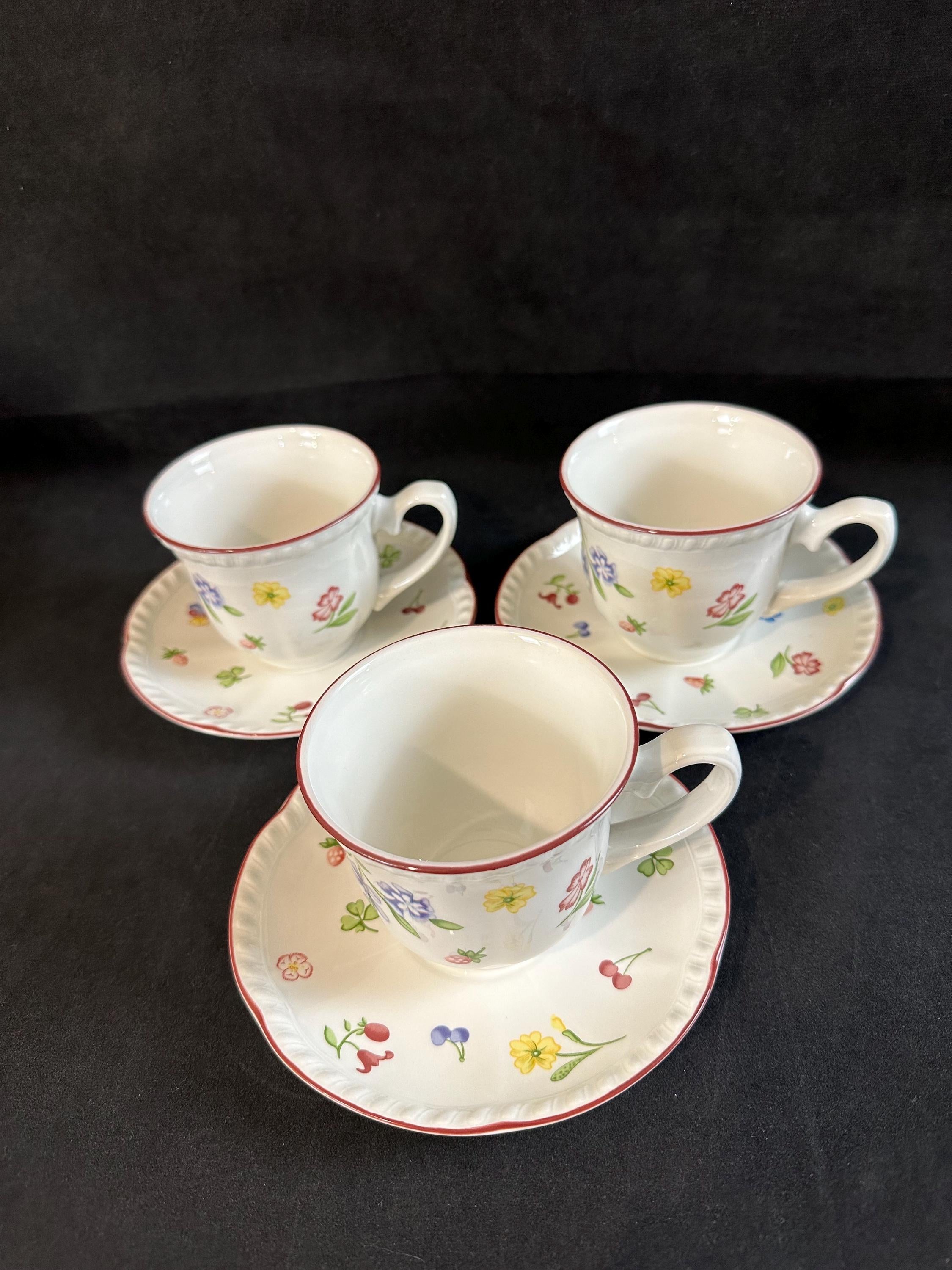 3 Johnson Brothers Fleurette Teacups and Saucers