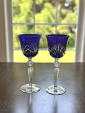 2 Gorham Crystal Cobalt Blue  Wine Glasses Cherrywood
