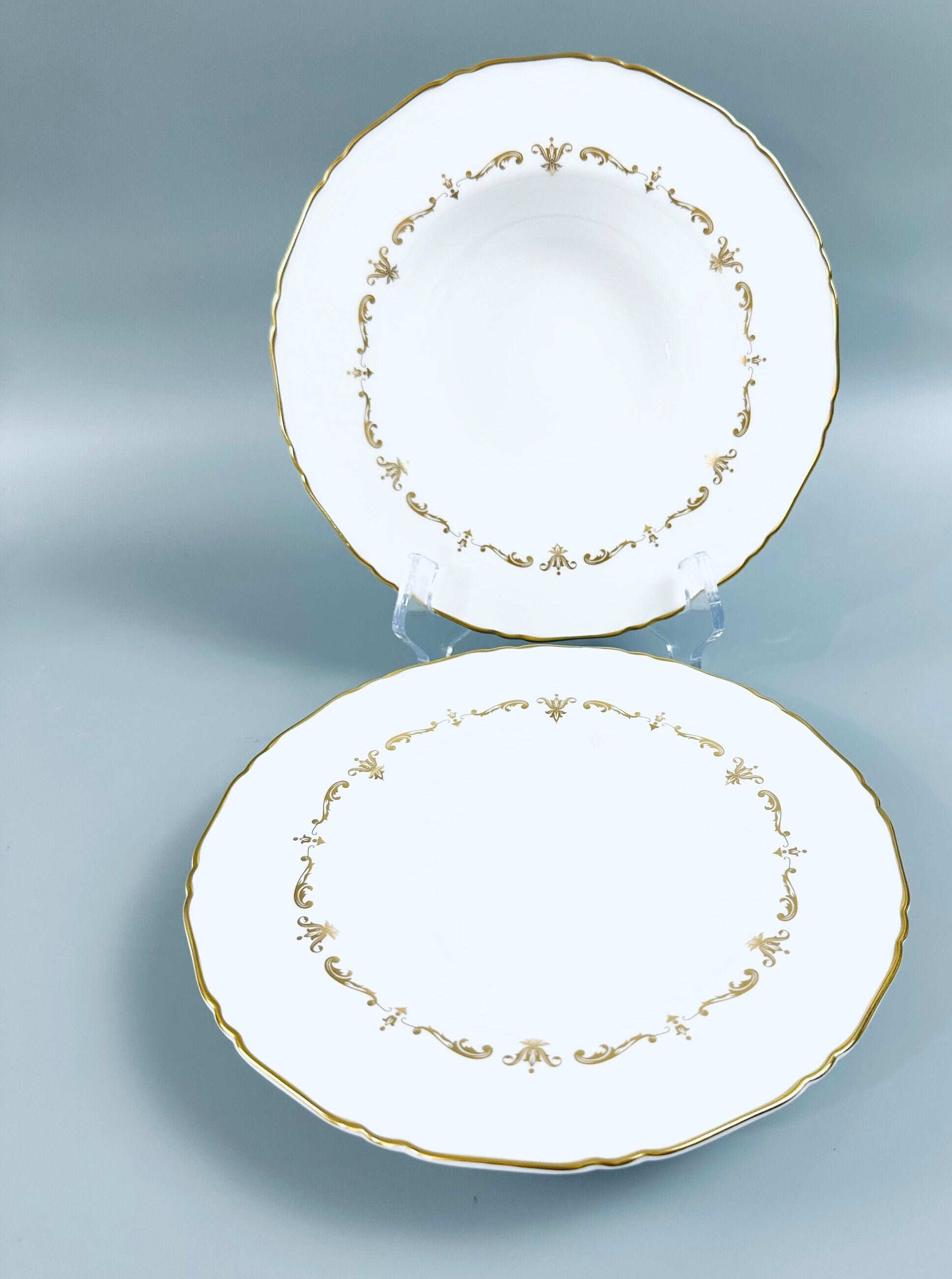 2 Royal Worcester Gold Chantilly Soup Bowls