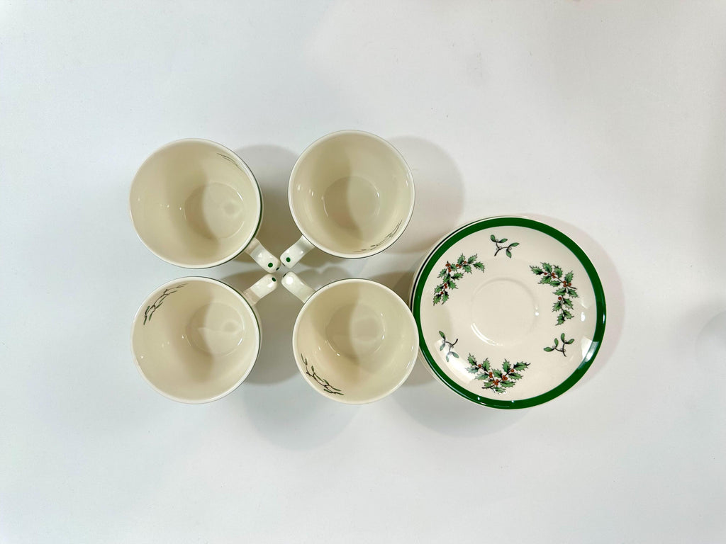 4 Spode Christmas Tree Tea Cups and Saucers set of Teacups