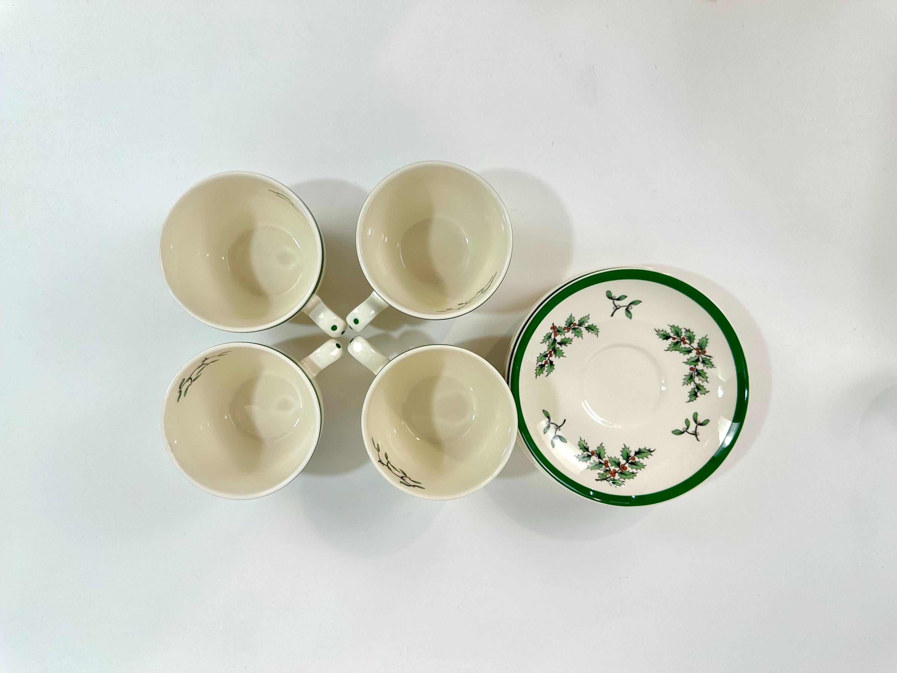 4 Spode Christmas Tree Tea Cups and Saucers set of Teacups