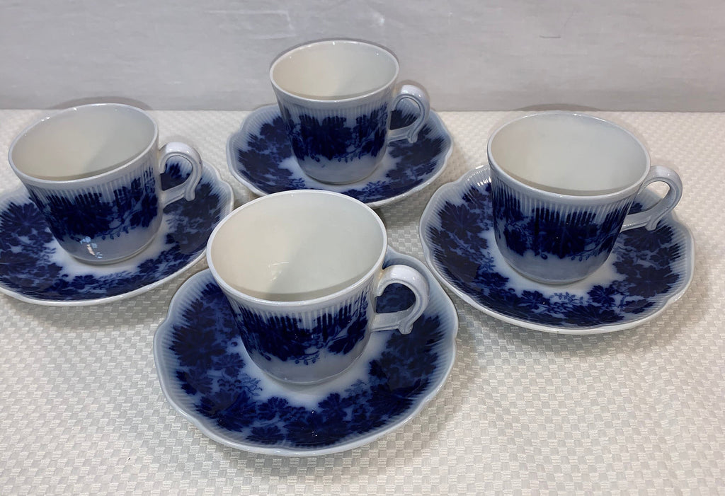 4 Gelfe Vinranka Flow Blue Teacups and Saucers