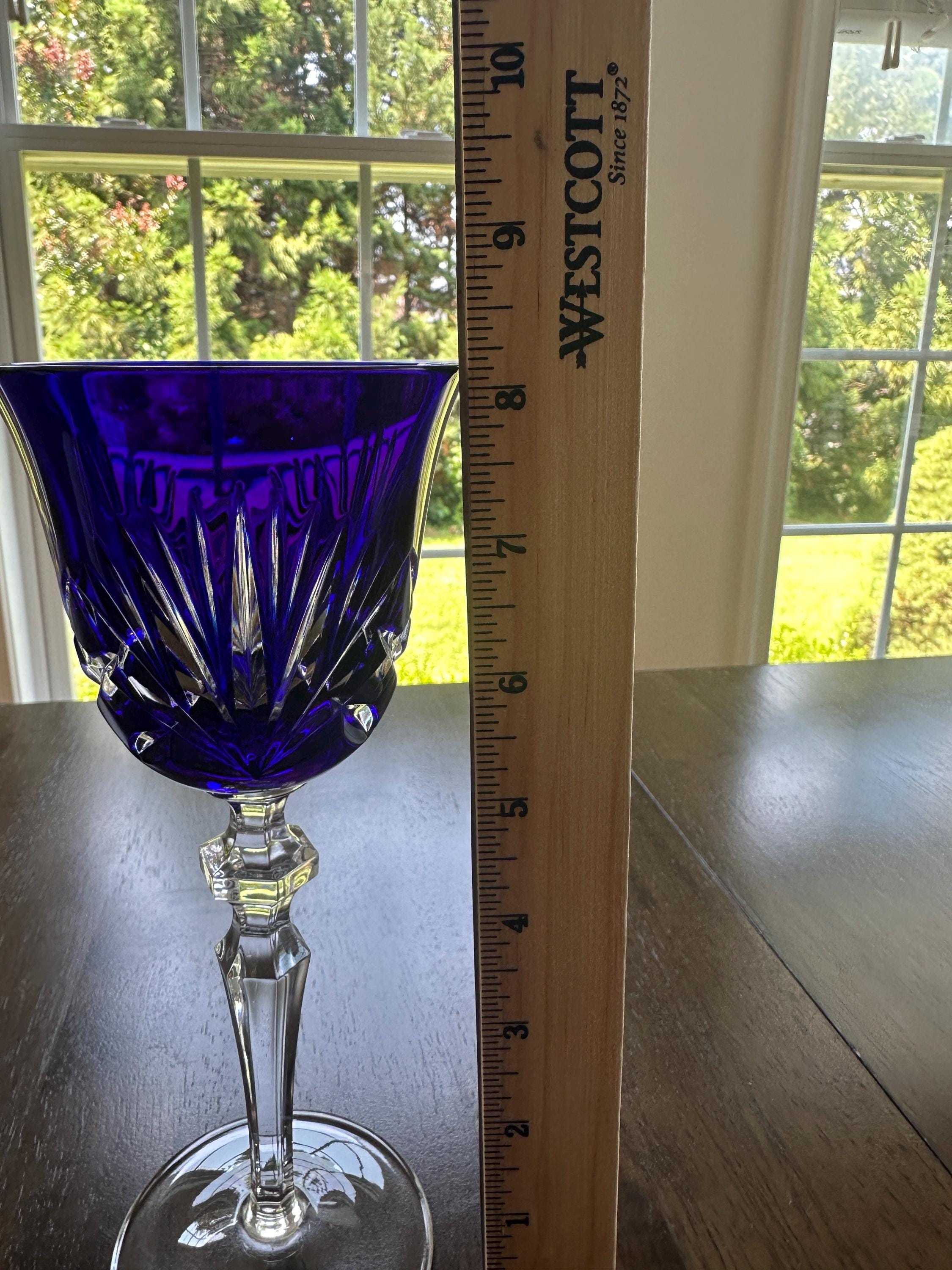 2 Gorham Crystal Cobalt Blue  Wine Glasses Cherrywood