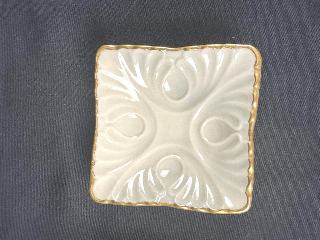 2 Lenox Ivory and Gold Sculpted Trinket Dishes