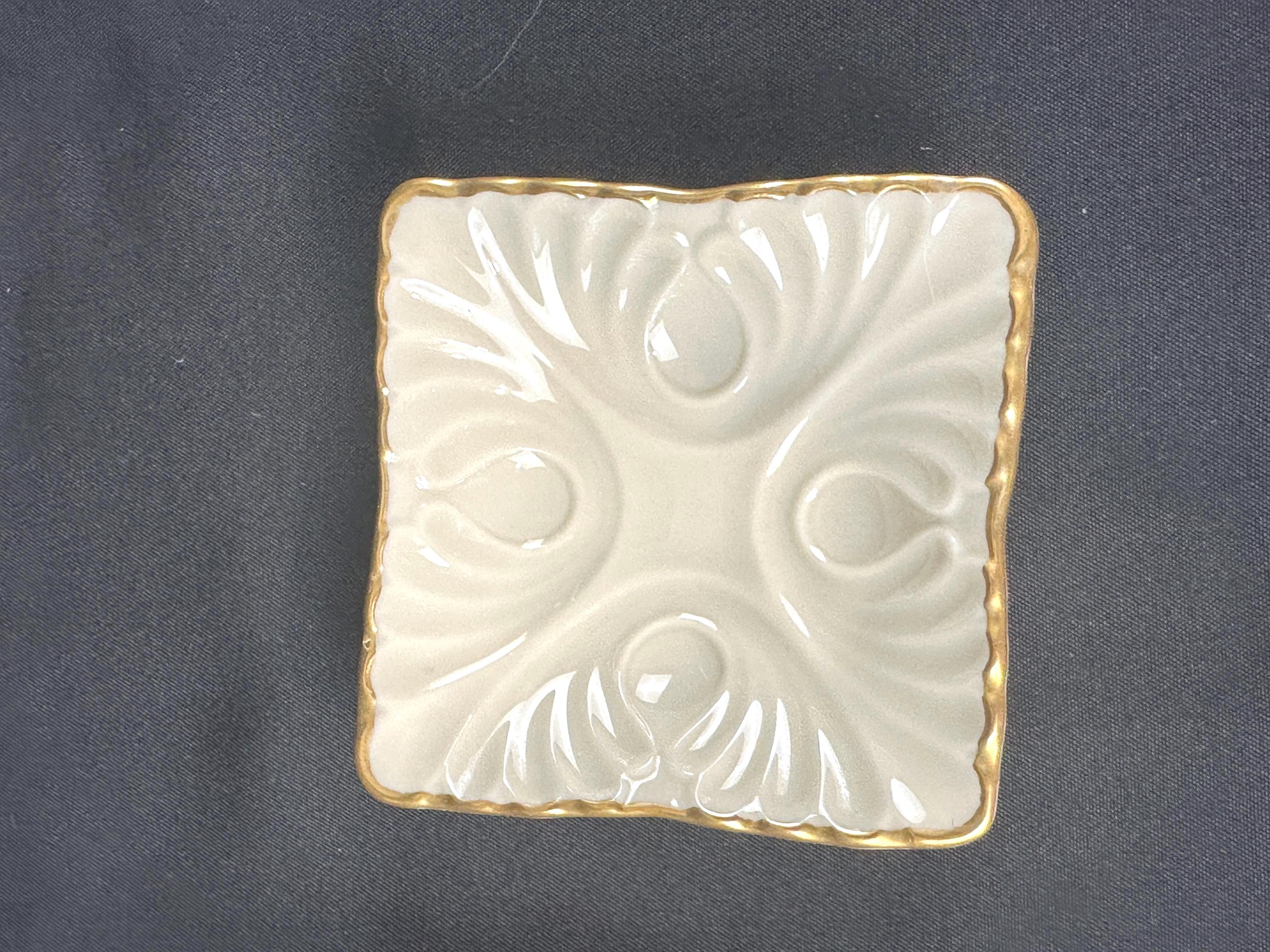 2 Lenox Ivory and Gold Sculpted Trinket Dishes