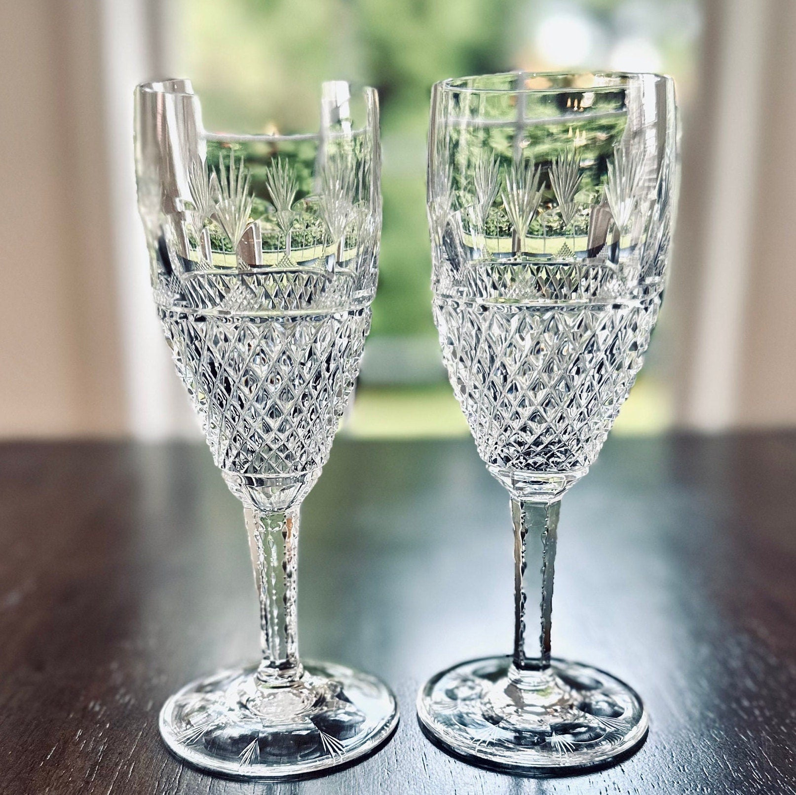 2 Tiffany Gilbert Crystal Champagne Flutes