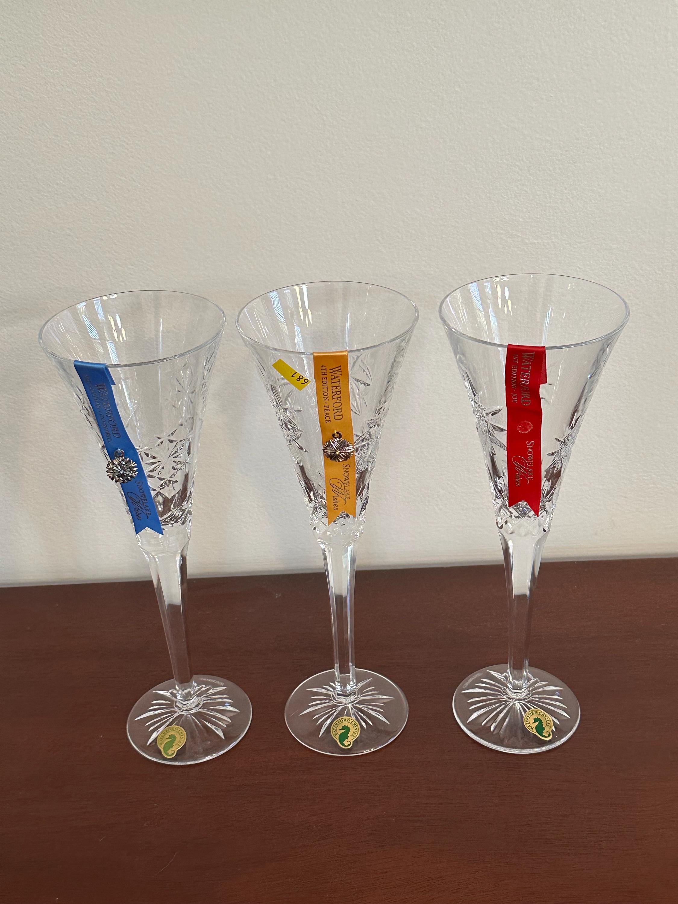 3 Waterford Snowflake Wishes Champagne Flutes