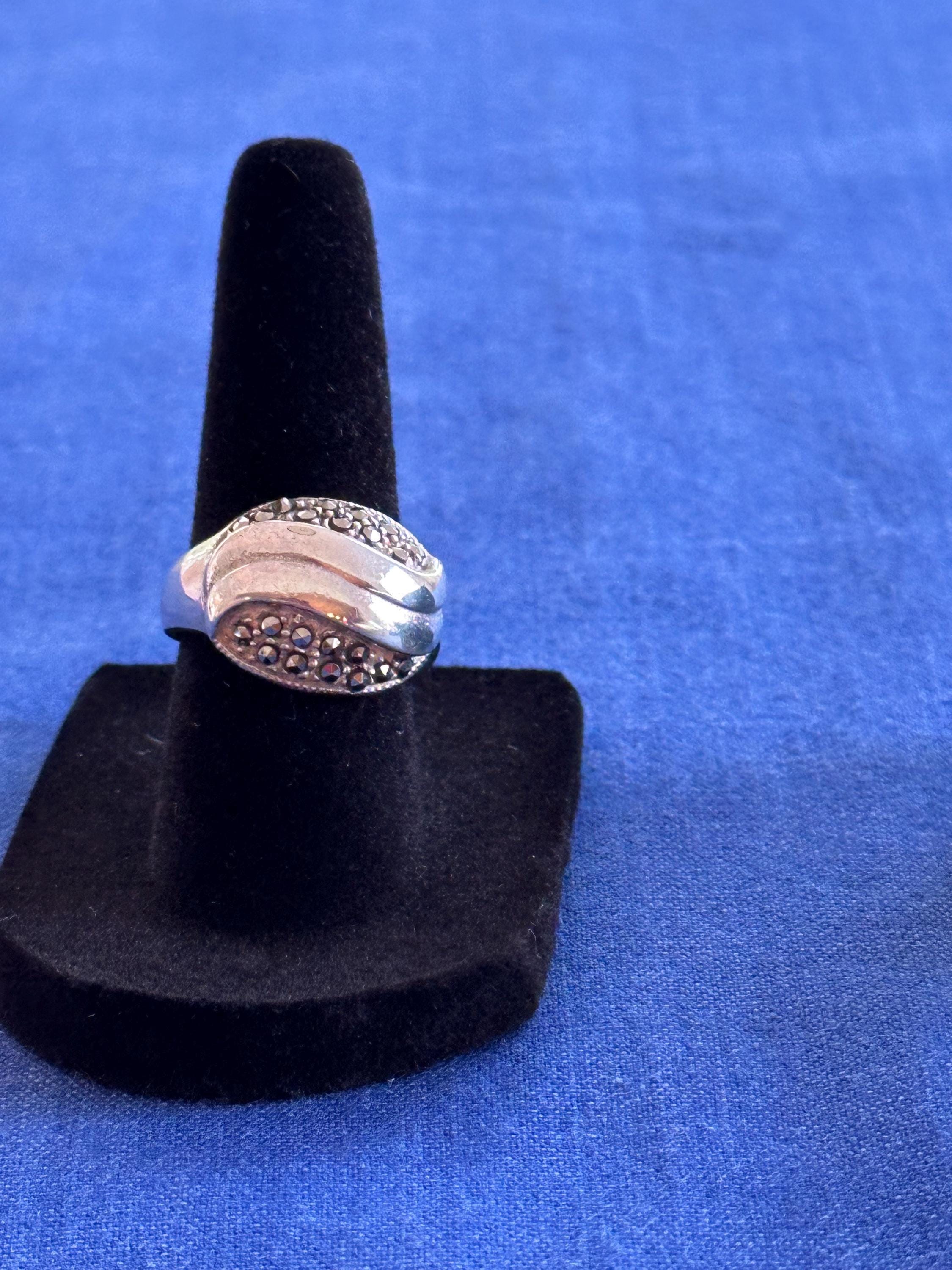 Vintage Sterling Silver Marcasite Statement Ring