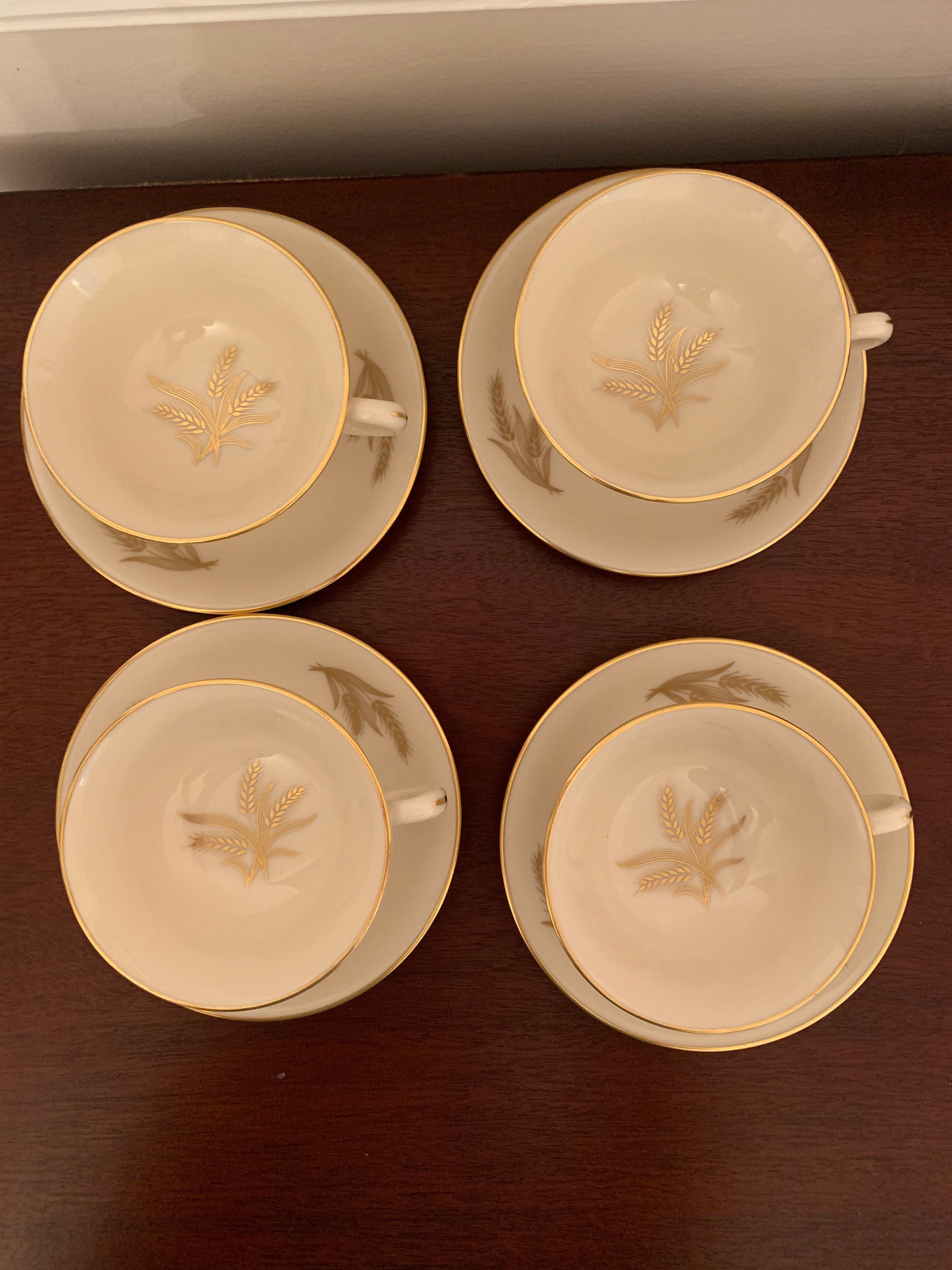 4 Lenox Harvest Teacups and Saucers
