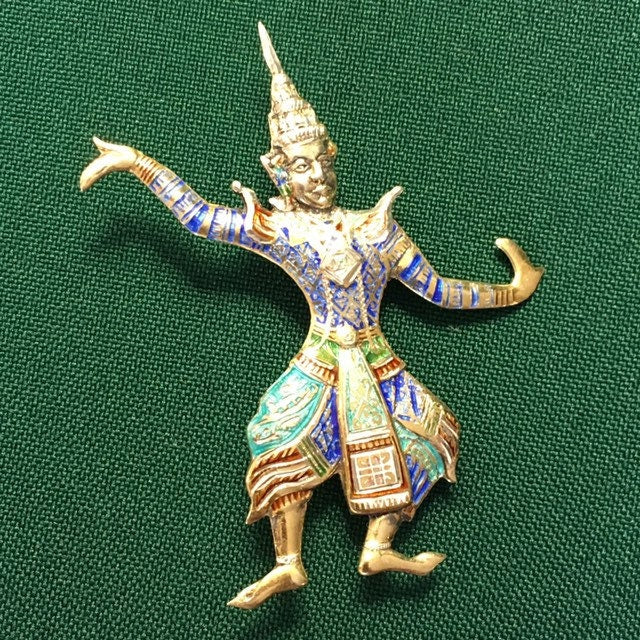 Sterling Silver Siam Dancing Man Enameled Pin
