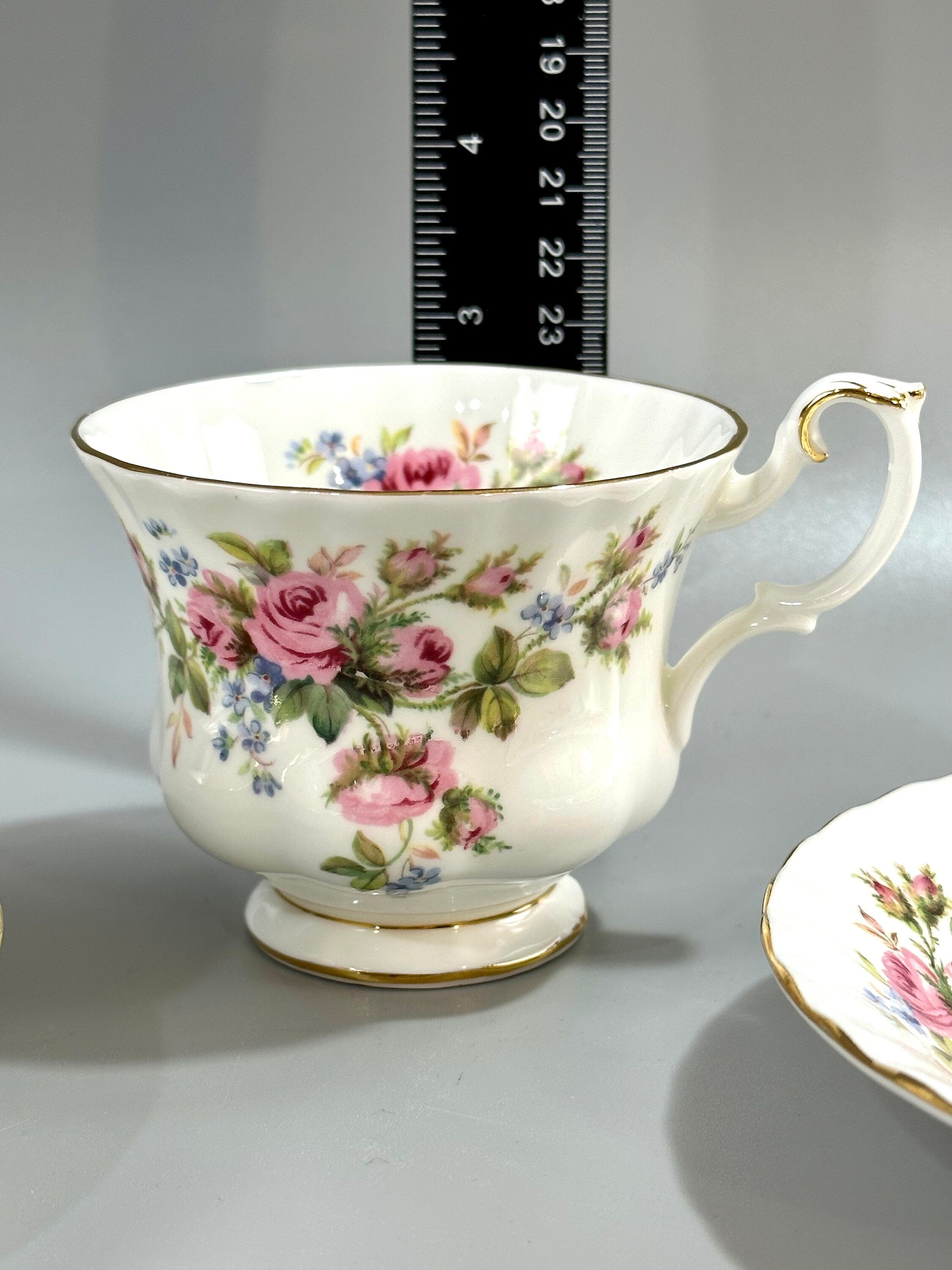 2 Royal Albert Moss Rose Teacups and Saucers