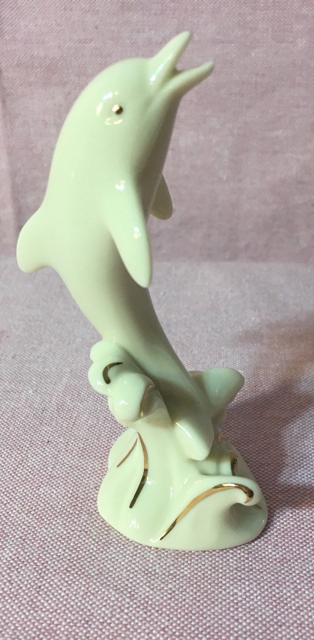 Lenox Ivory China Dolphin Figurine: Gold Accents, 4"
