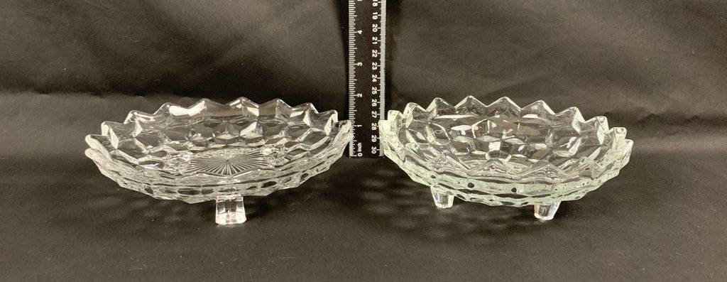 2 Fostoria American Footed Tidbit Trays