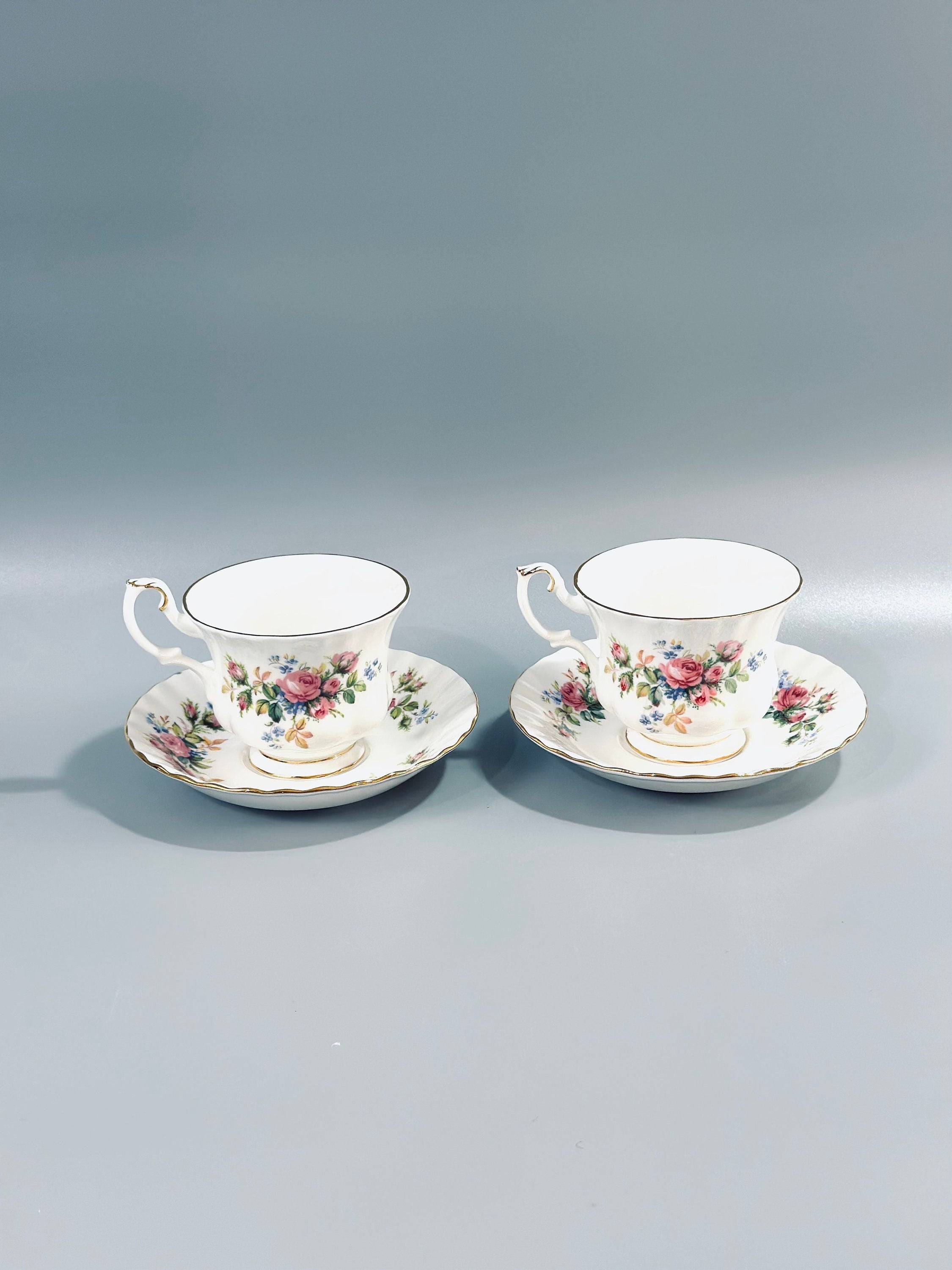 2 Royal Albert Moss Rose Teacups and Saucers