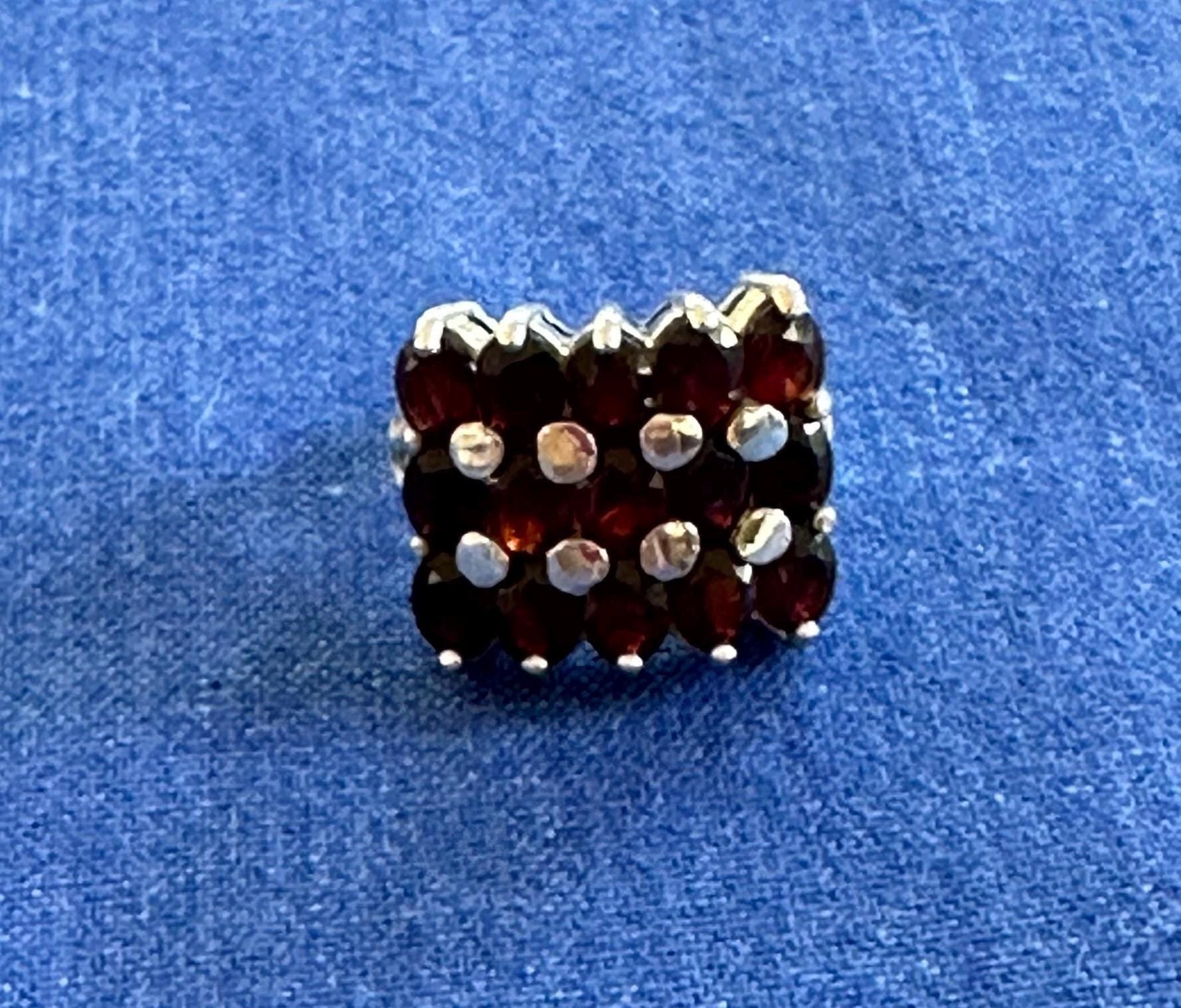 Vintage Garnet Sterling Silver Cocktail Ring