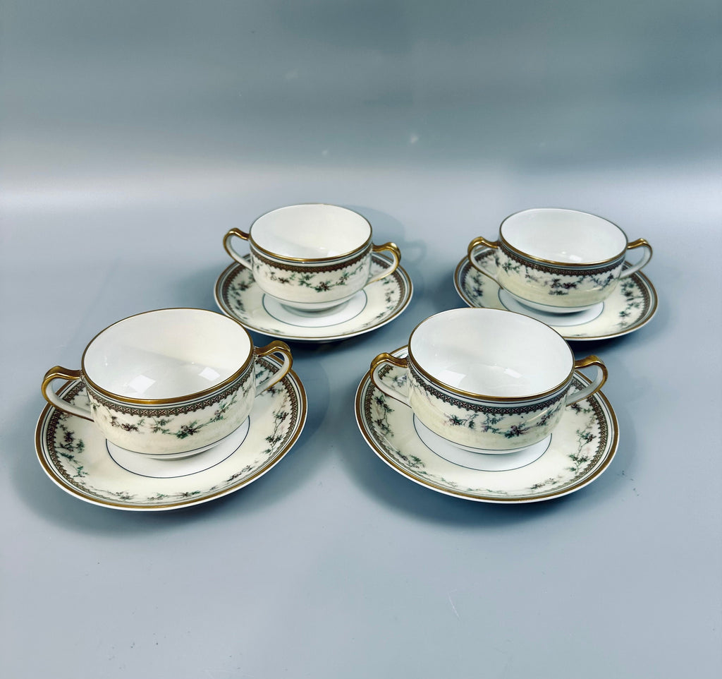 4 Haviland Yale Bouillon Soup Cups and Saucers