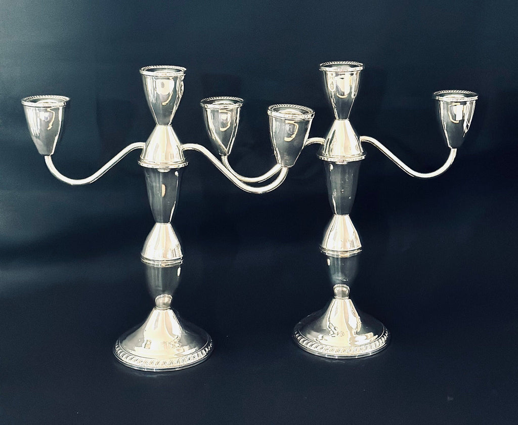 2 Sterling Silver Weighted Duchin Convertible Candleabras