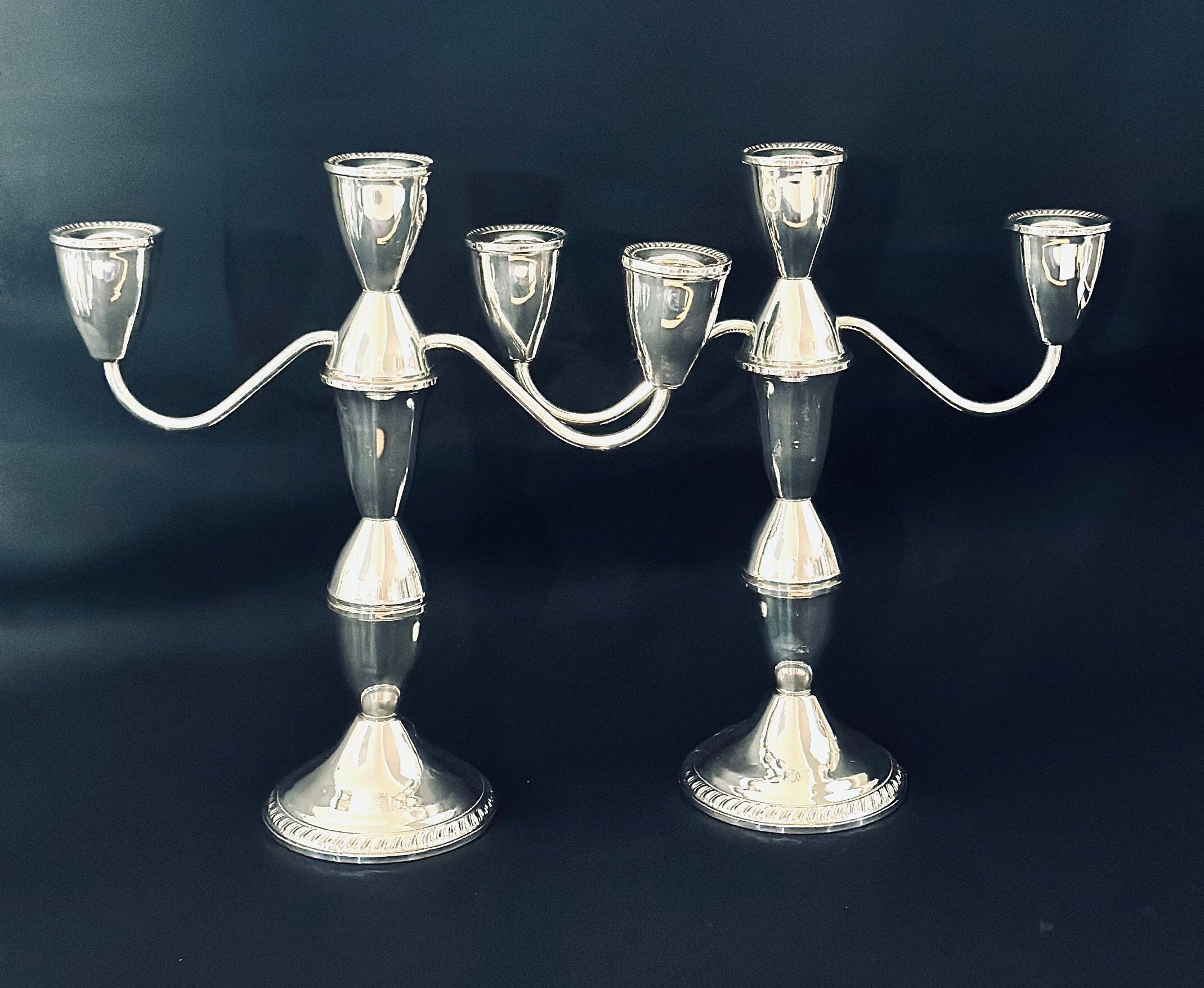 2 Sterling Silver Weighted Duchin Convertible Candleabras