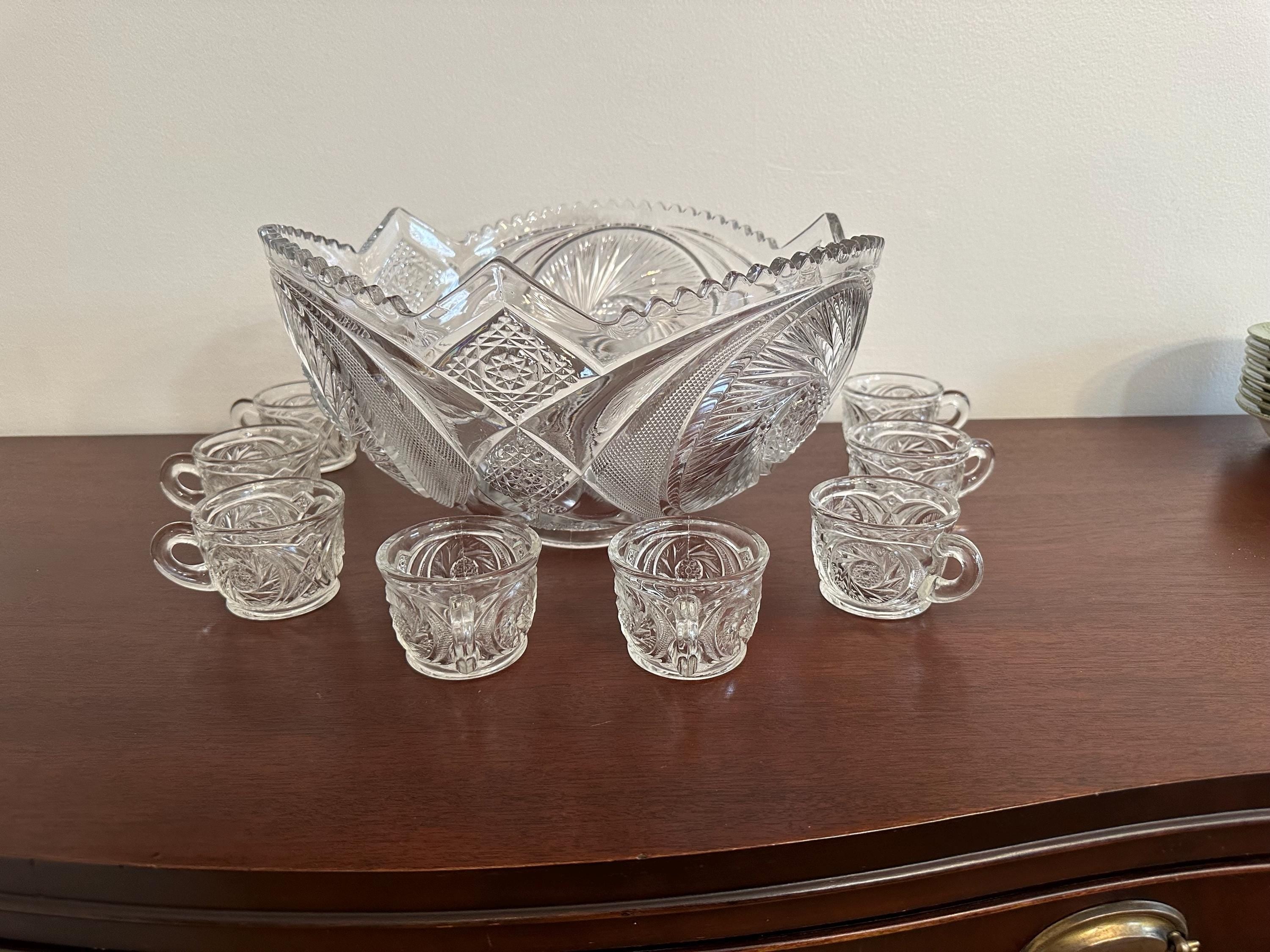 1900s Antique McKee Aztec Punchbowl and Cups