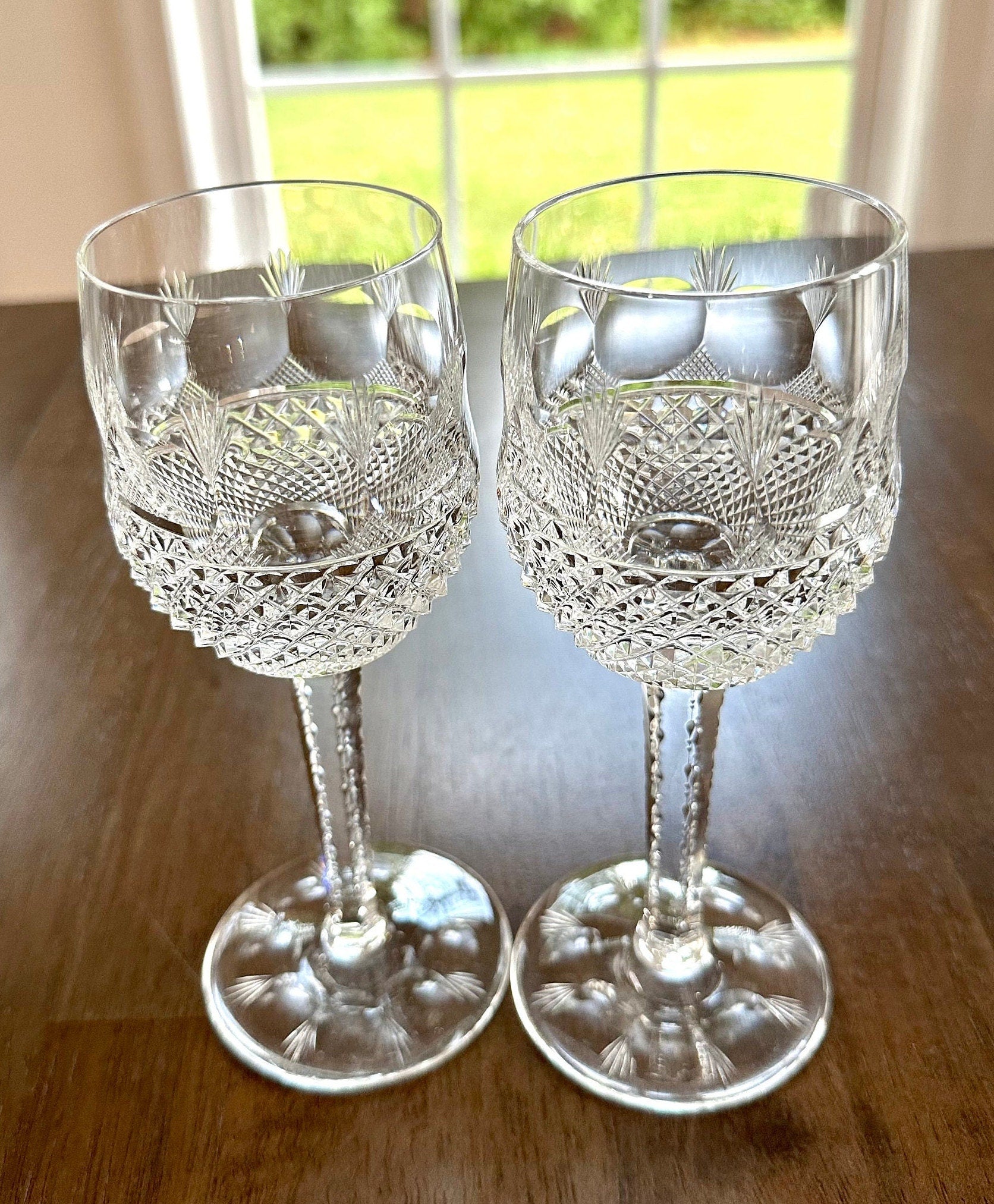 2 Tiffany  Gilbert Crystal Wine Glasses