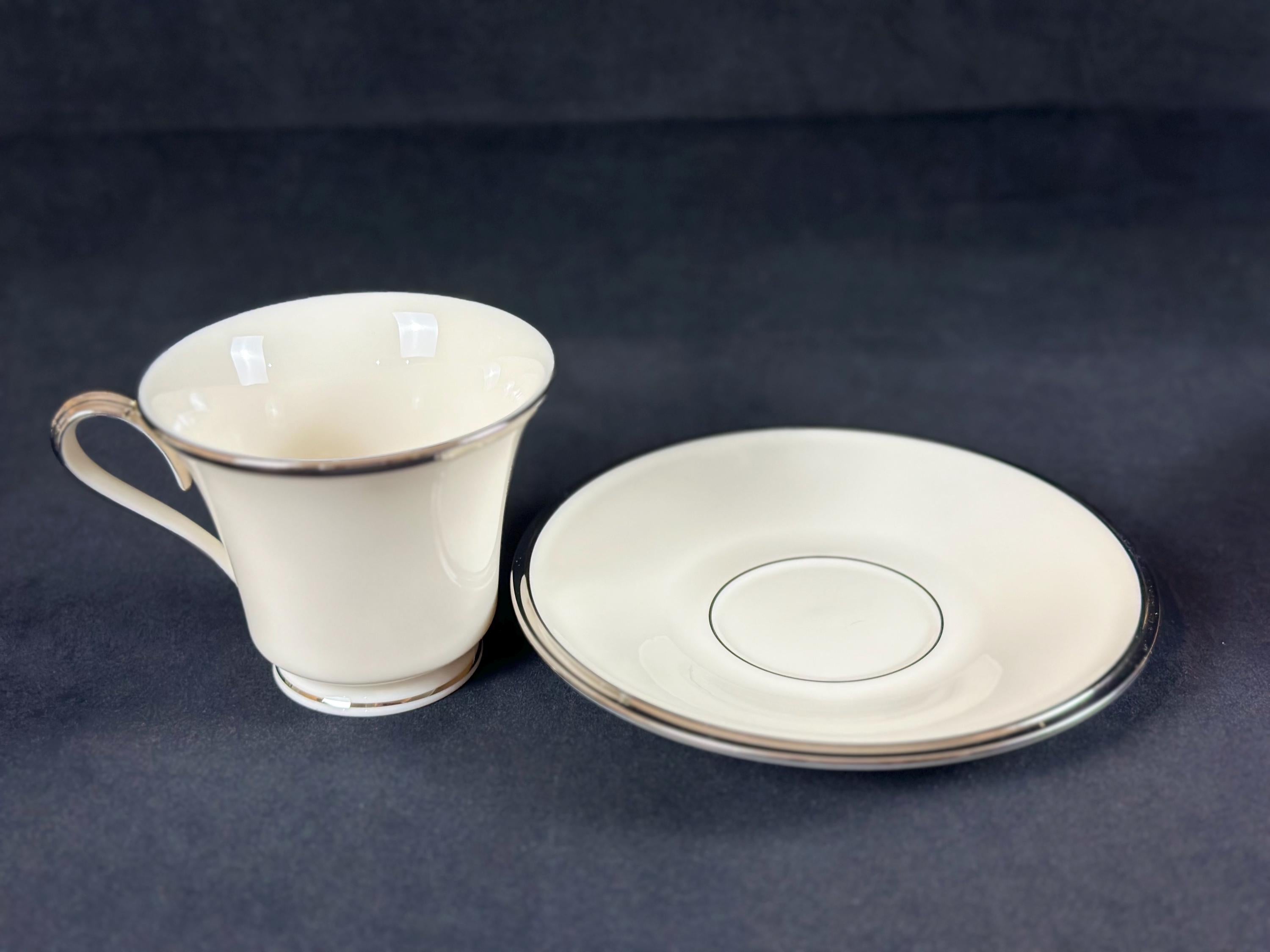 4 Lenox Solitaire Teacups and Saucers