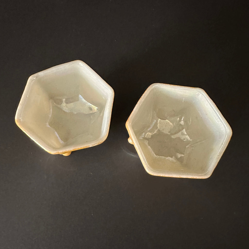 Two Lustreware Orange Toned Salt Cellars