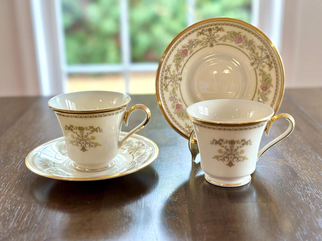 2 Lenox Castle Garden Teacups and Saucers