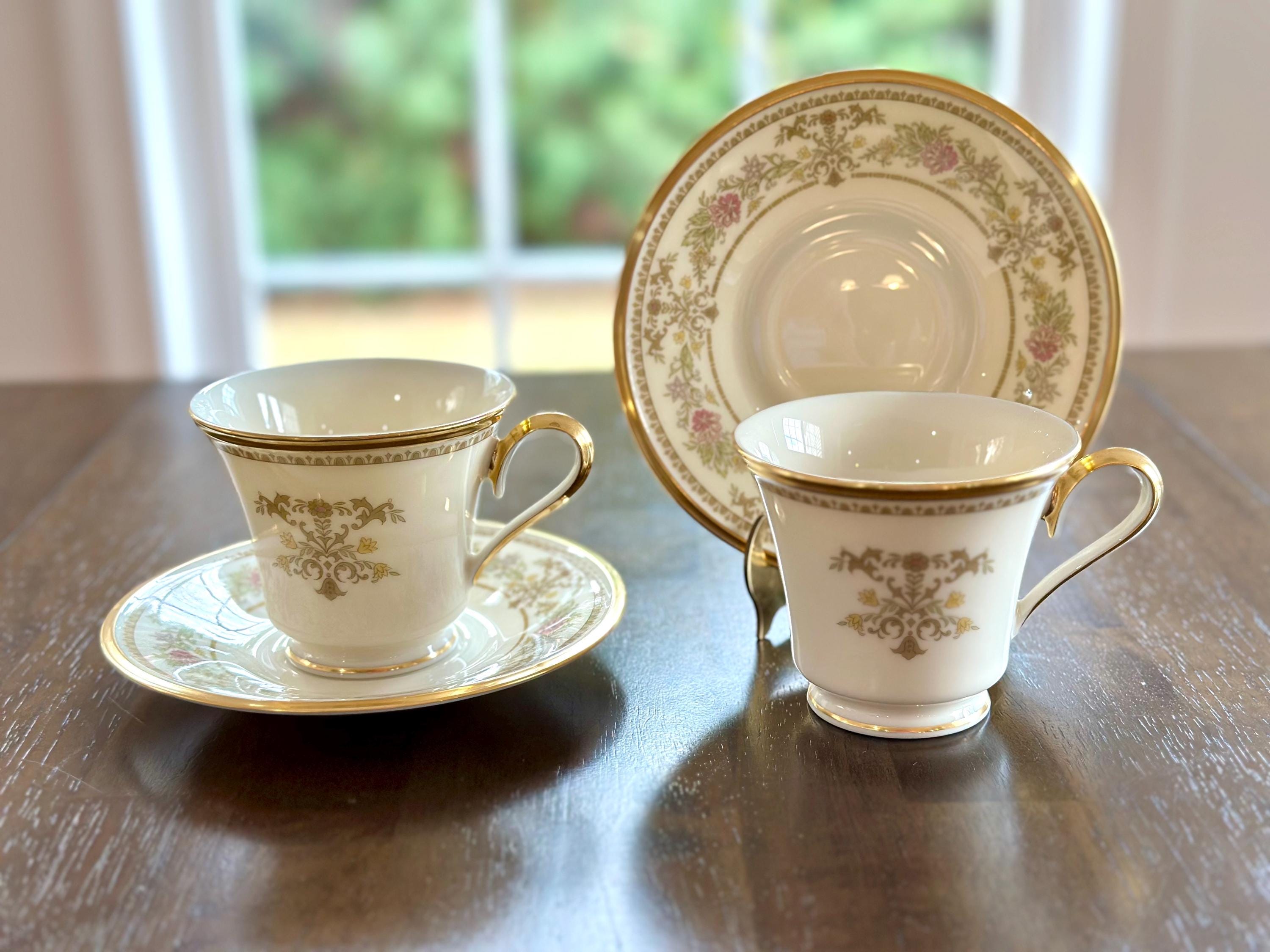 2 Lenox Castle Garden Teacups and Saucers