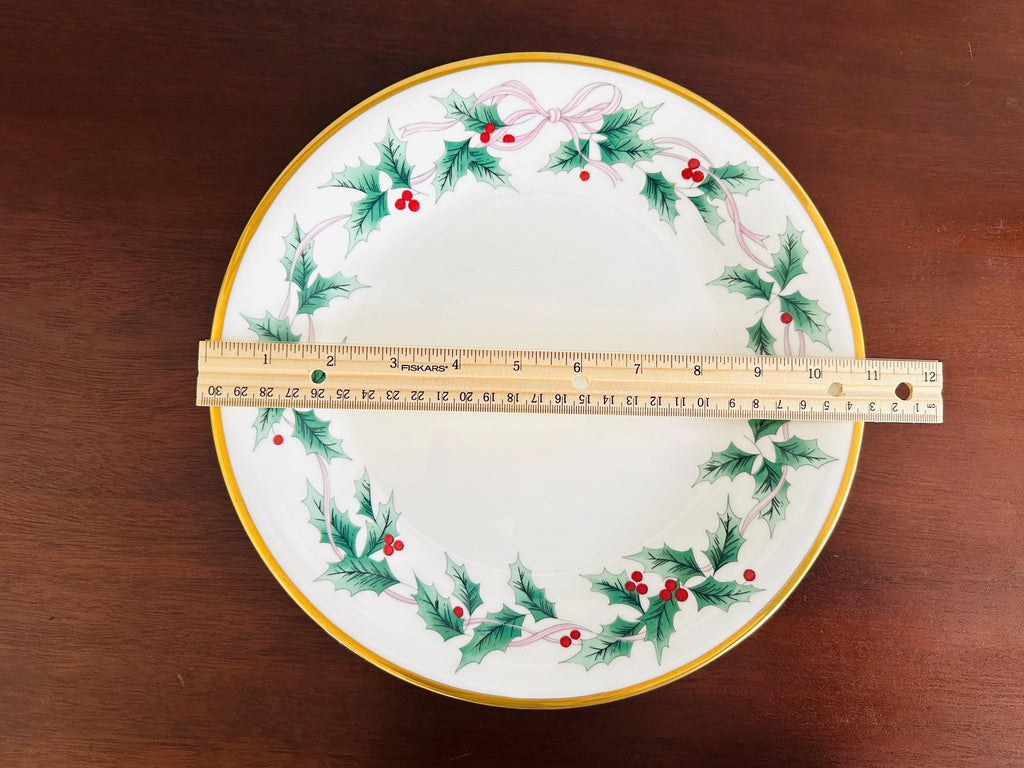 4 Mikasa Ribbon Holly Dinner Plates