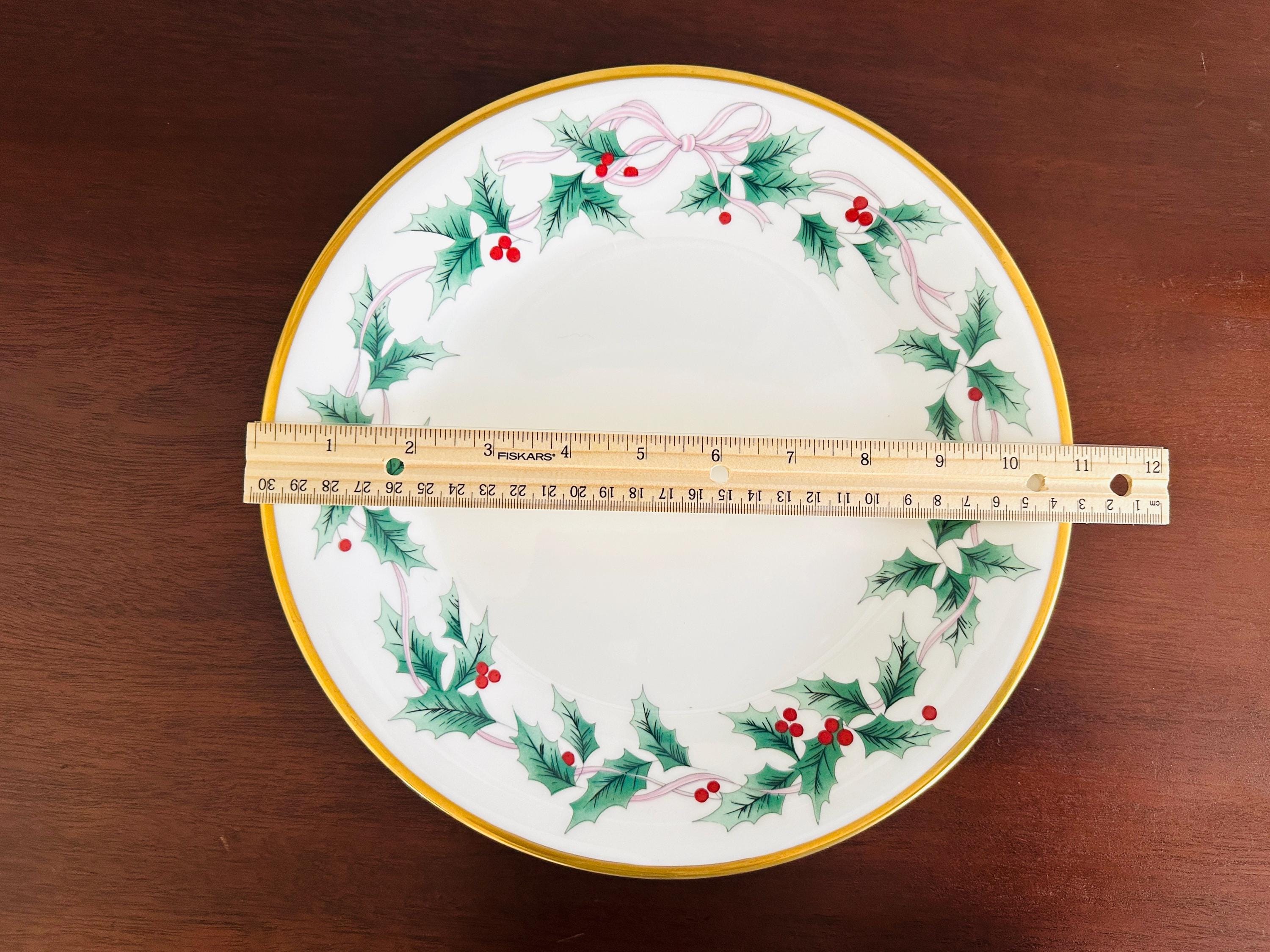 4 Mikasa Ribbon Holly Dinner Plates