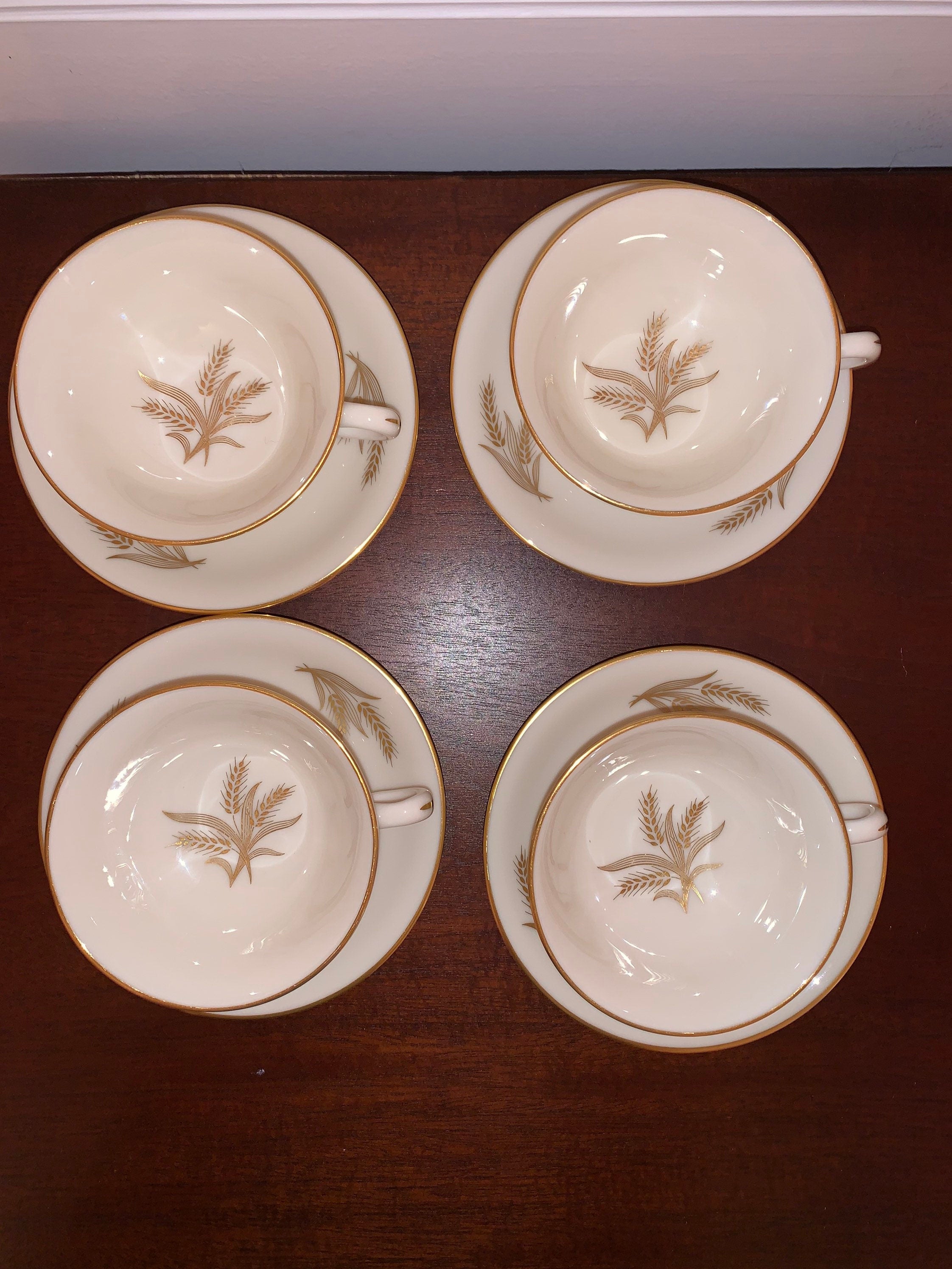 4 Lenox Harvest Teacups and Saucers