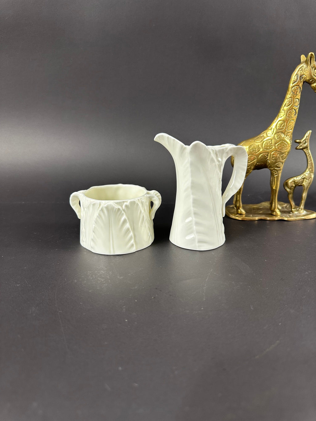 Royal Worcester”Fern White” Open Sugar Bowl and Mini Creamer
