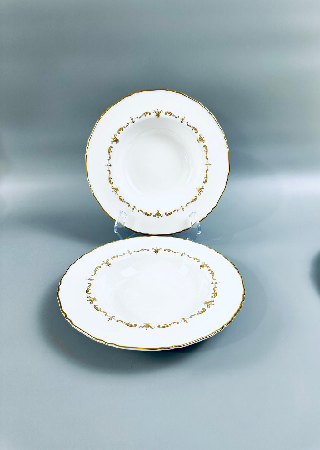 2 Royal Worcester Gold Chantilly Soup Bowls