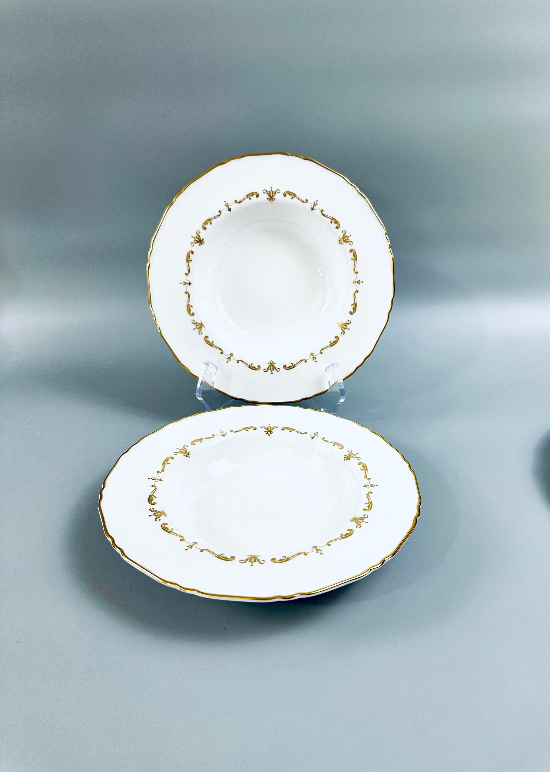 2 Royal Worcester Gold Chantilly Soup Bowls
