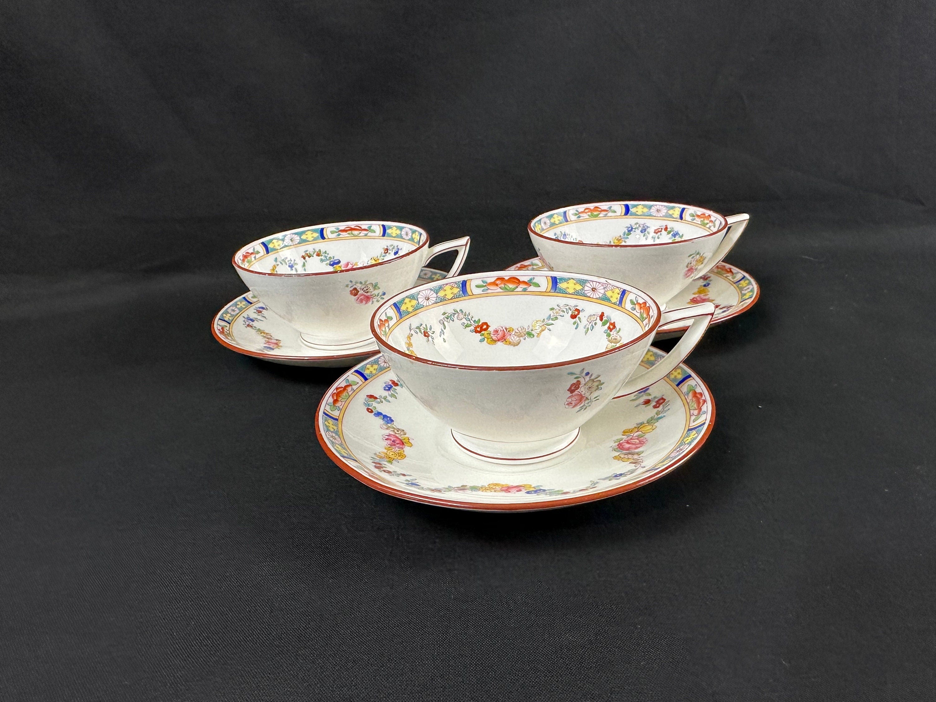 3 Minton Rose Tea Cups and Saucers