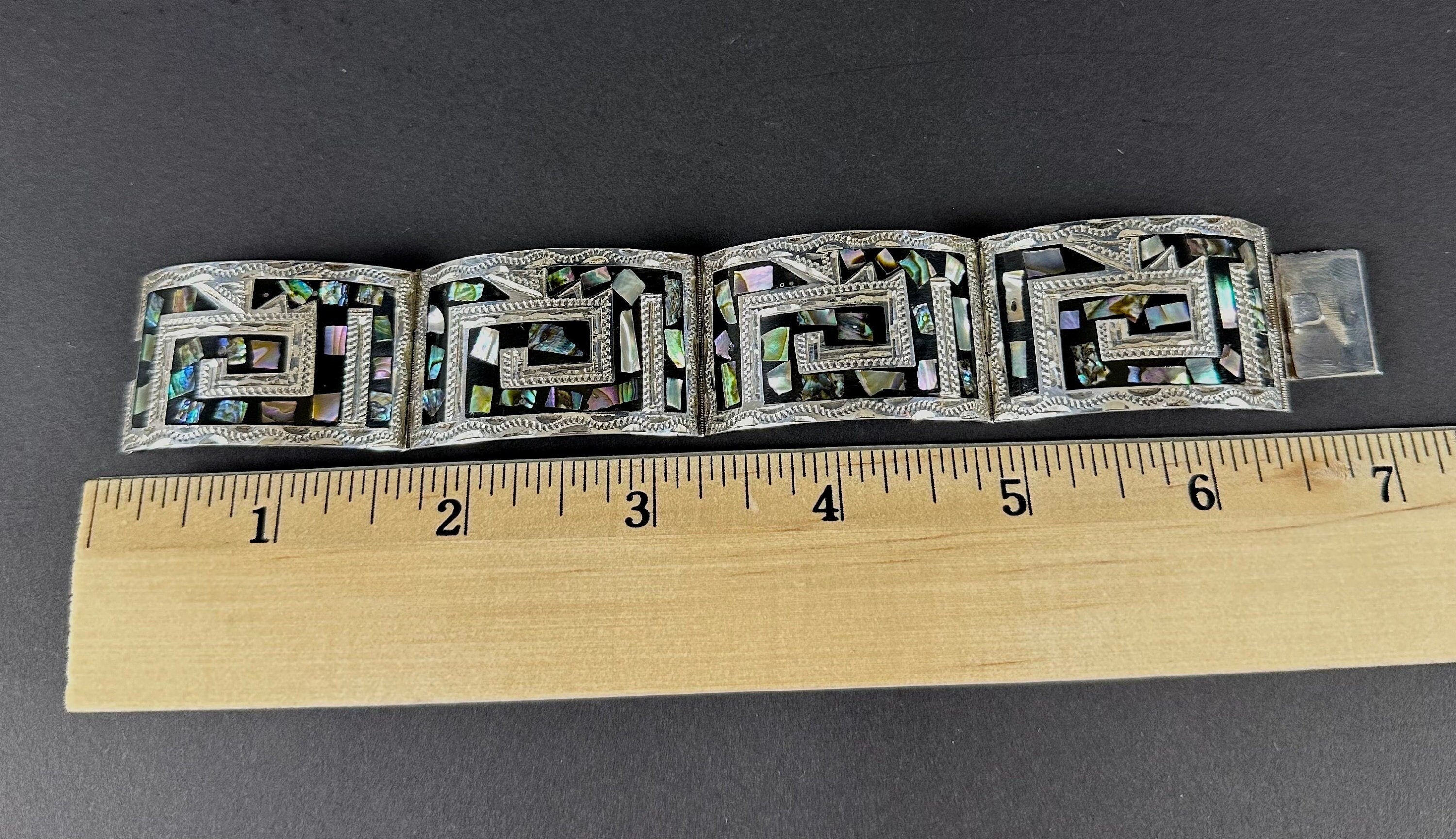 Thick Sterling Silver and Abalone  Bracelet