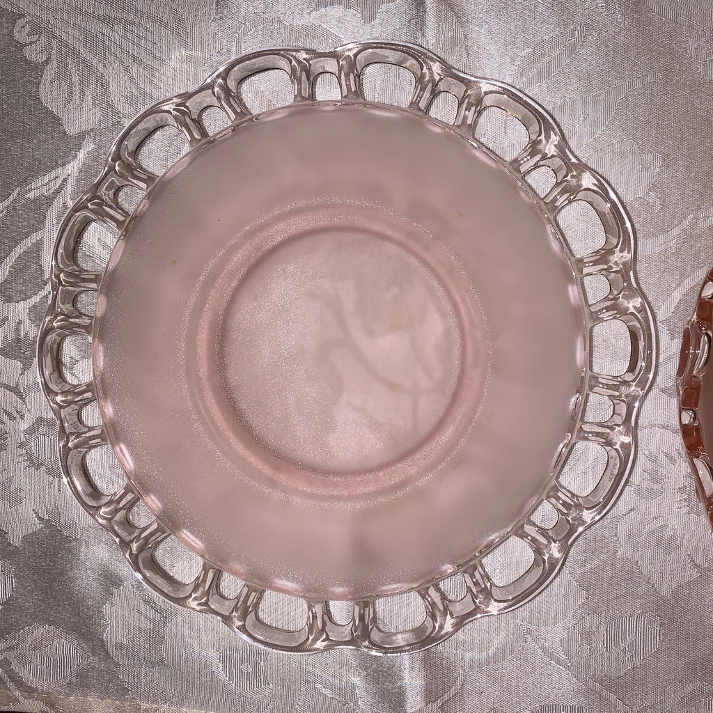 2 Lace Edge Pink Frosted Bowls/ Old Colony Depression Glass Bowls