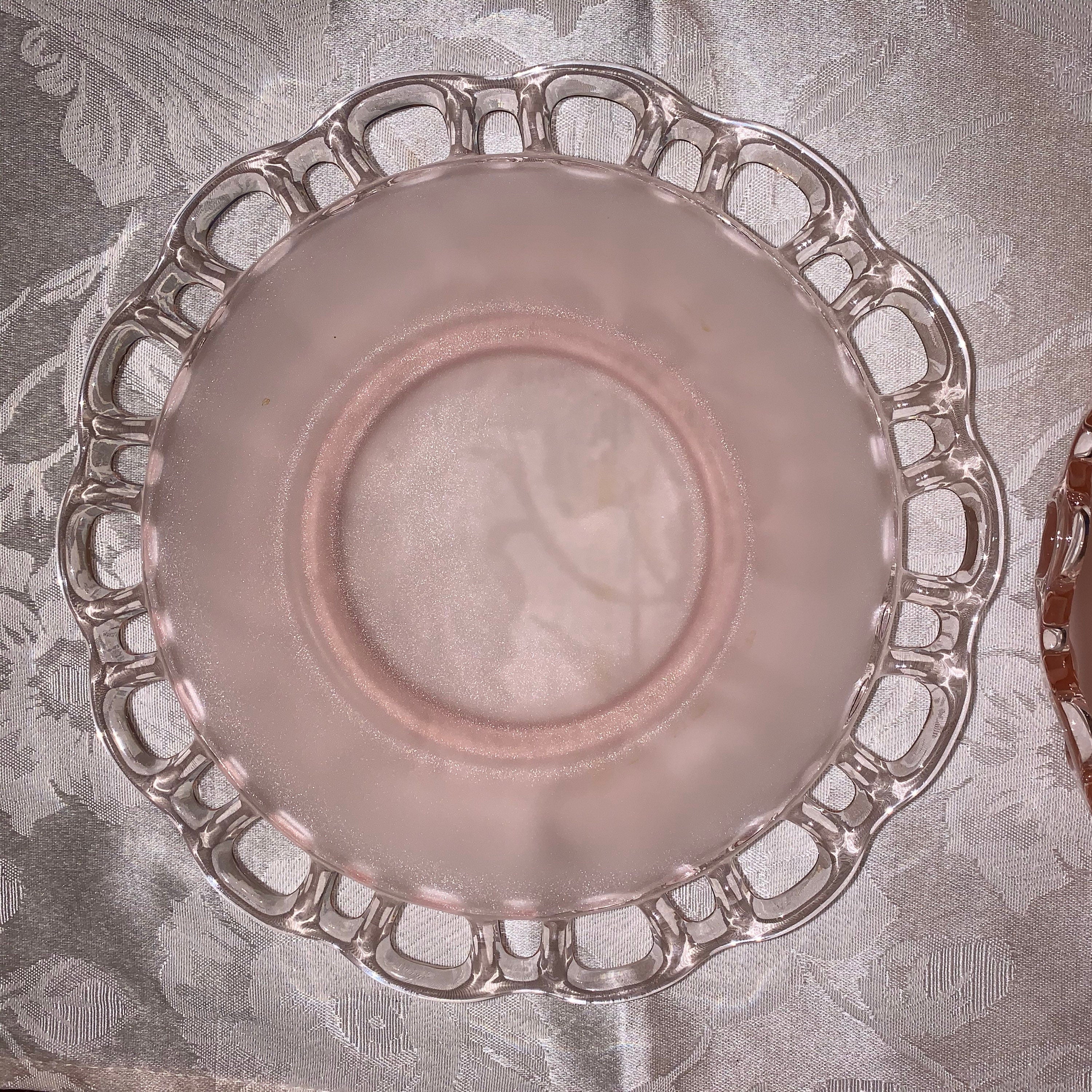 2 Lace Edge Pink Frosted Bowls/ Old Colony Depression Glass Bowls