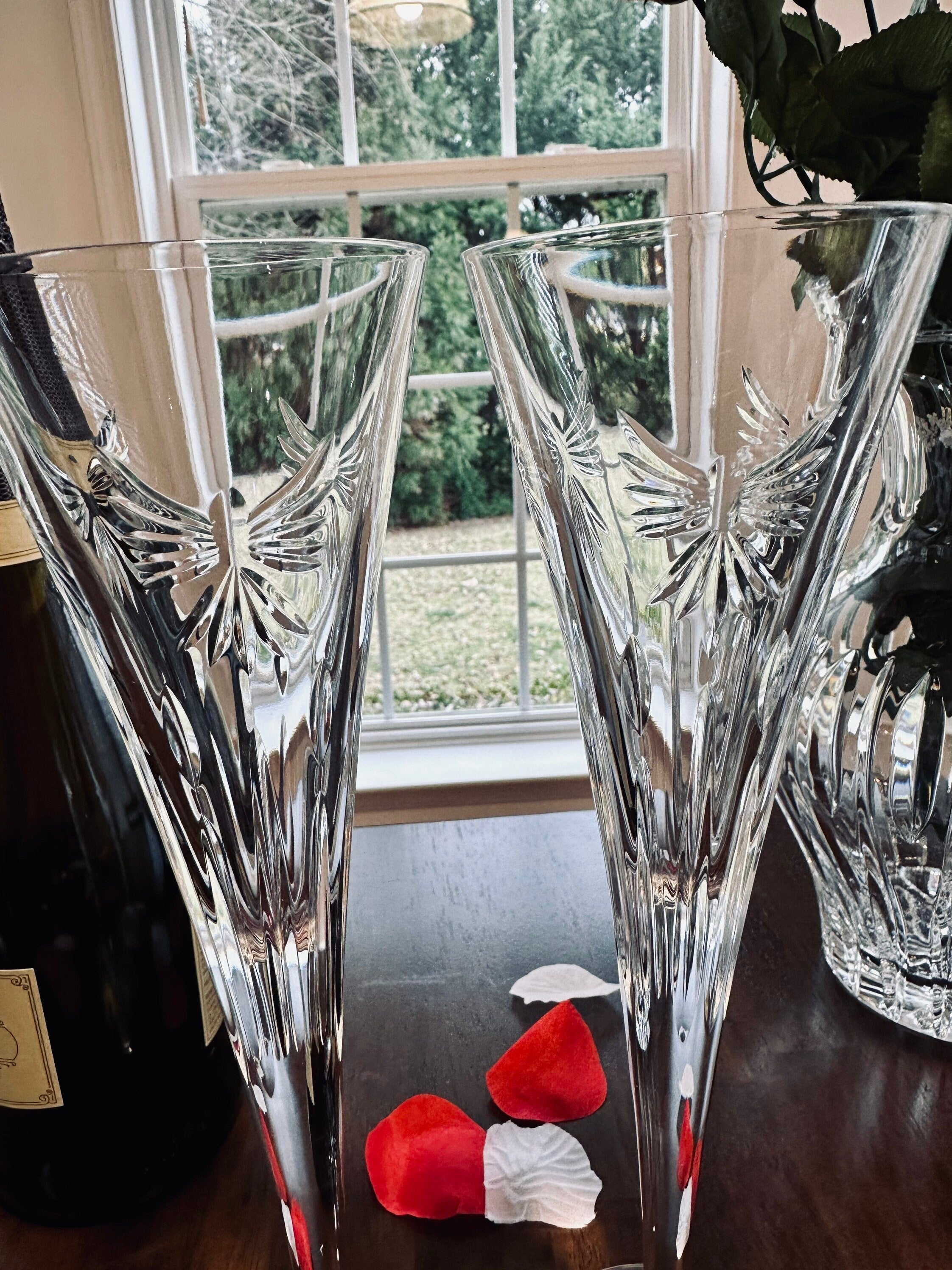 2 Waterford Crystal Tall Toasting Flutes Let There Be Peace