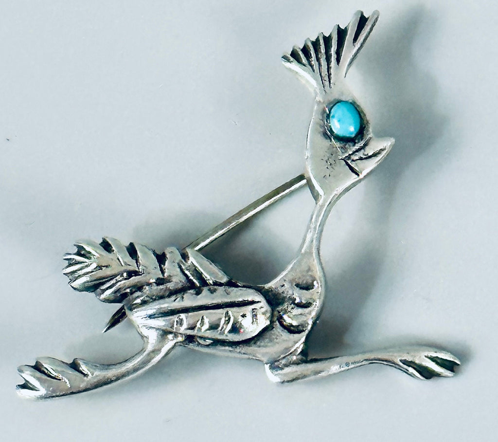Vintage Sterling Silver Roadrunner Pin